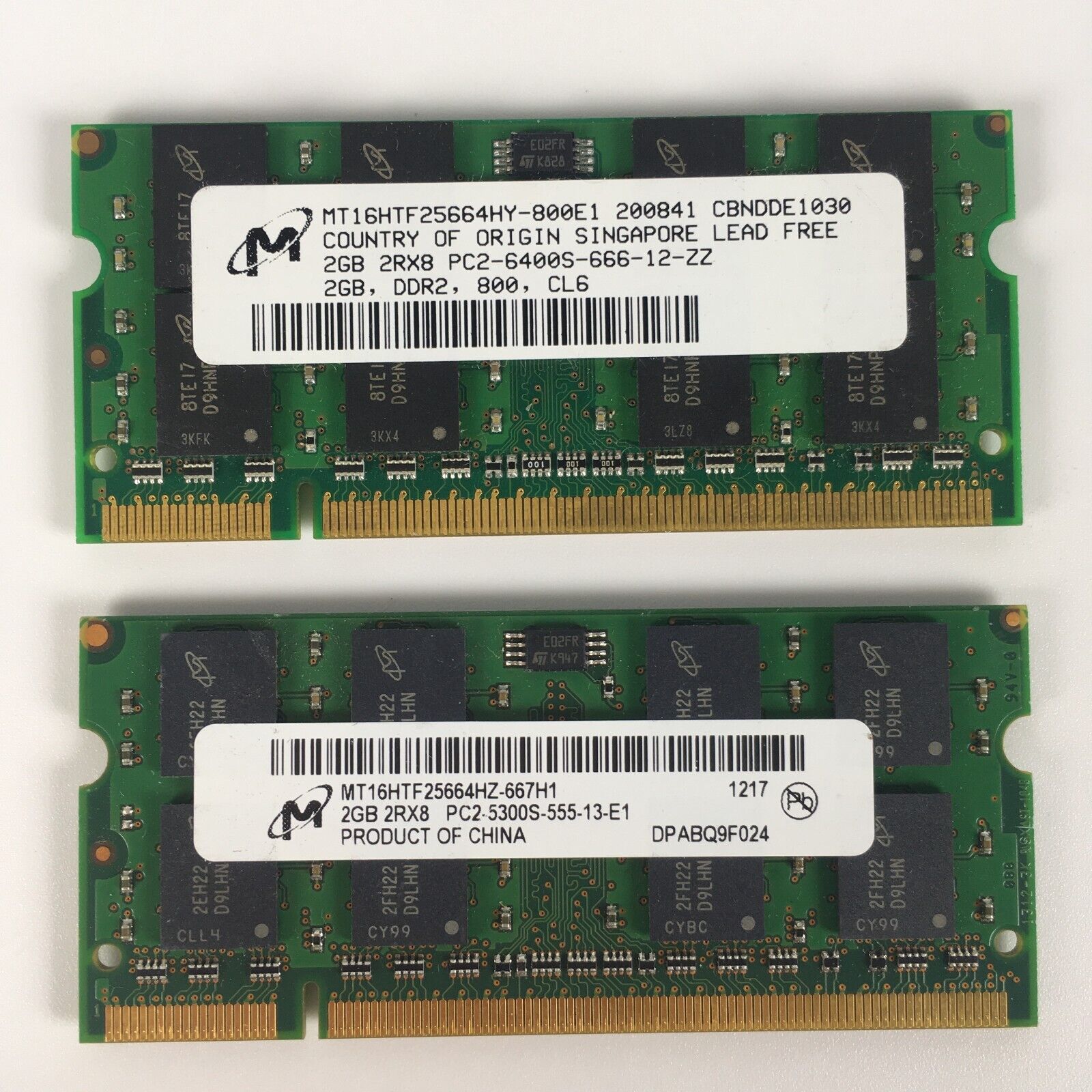 Lot of 4 DDR2 2GB Ram laptop ram