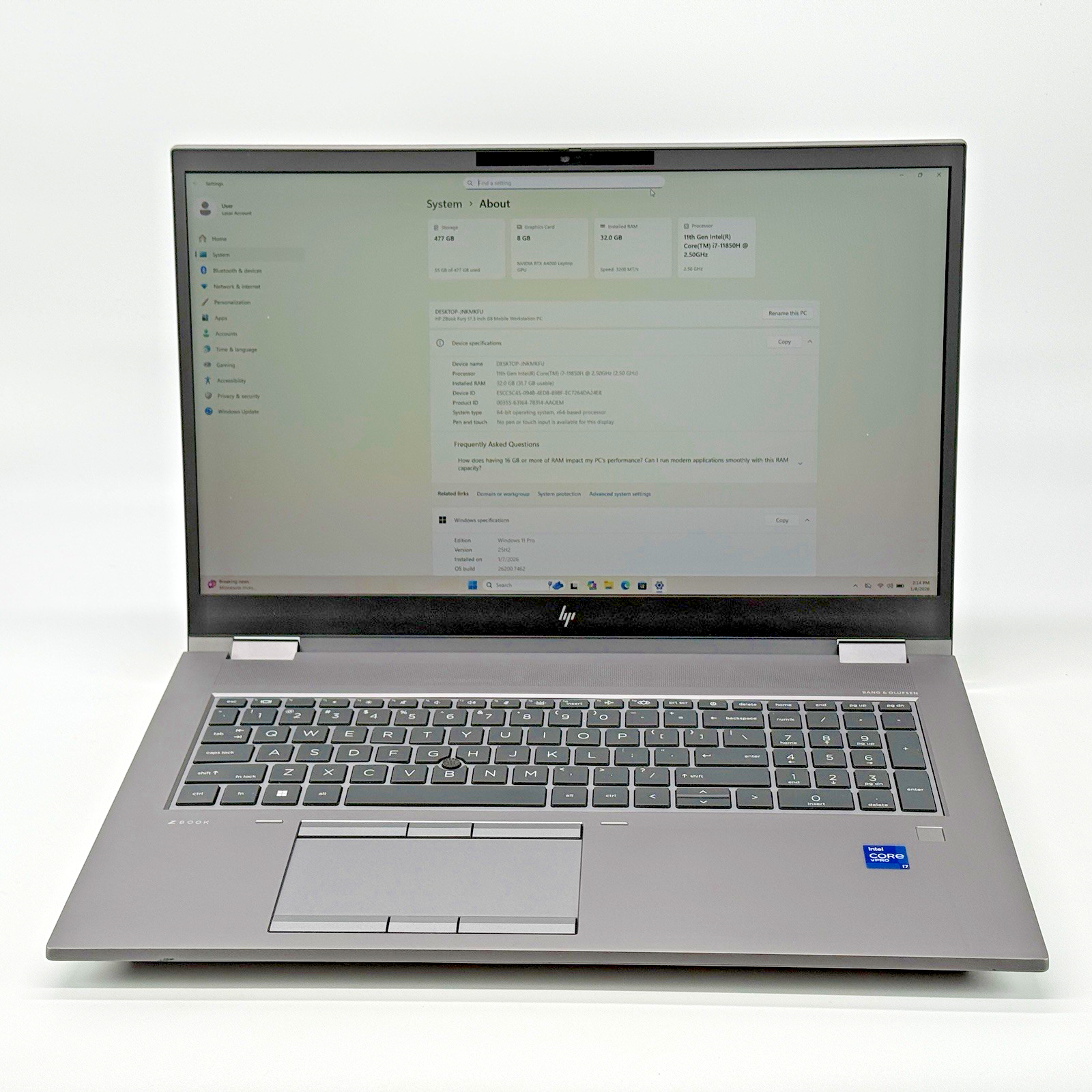 HP ZBook Fury G8 Intel i7-11850H 2.50 GHz 32 GB RAM 512 GB SSD (NVME) Win 11 Pro