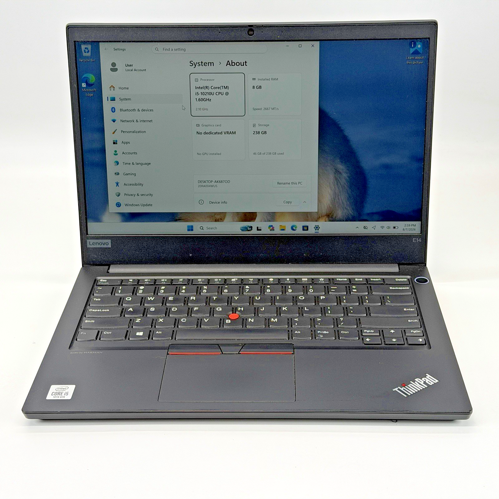 Lenovo ThinkPad E14 Intel i5-10th Gen 1.60 GHz 8 GB RAM 256 GB SSD Windows 11 Pr