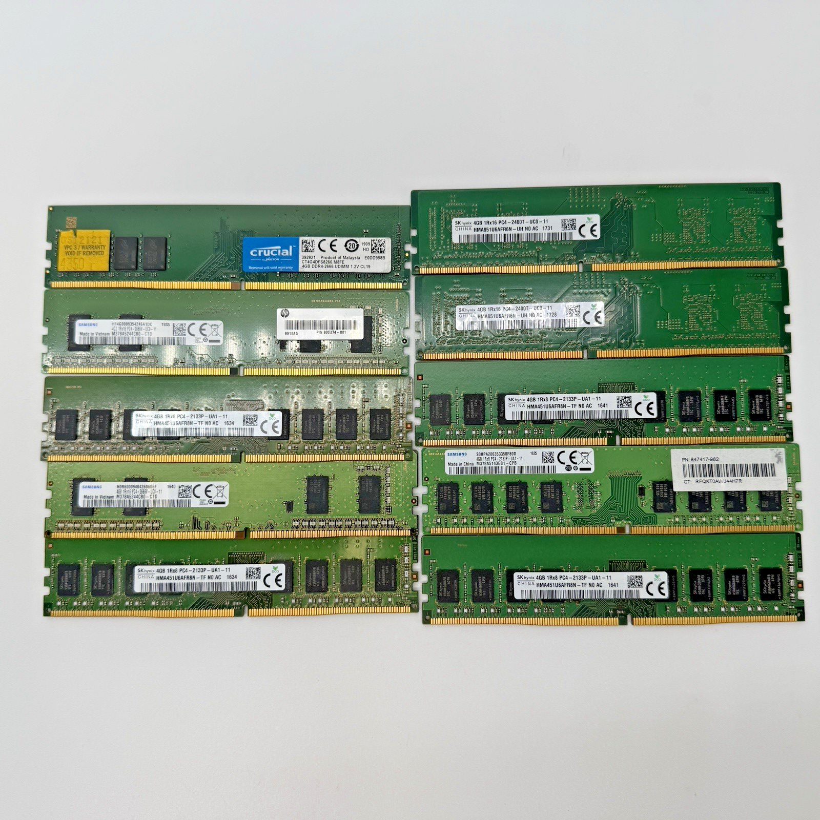 Lot of 10 Mixed 4GB DDR4 Desktop RAM Modules – Tested & Working