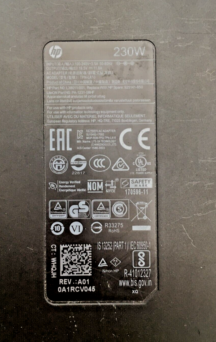 HP Thunderbolt G2 HSN-IXO1 Docking Station with 230Watt AC Adapter