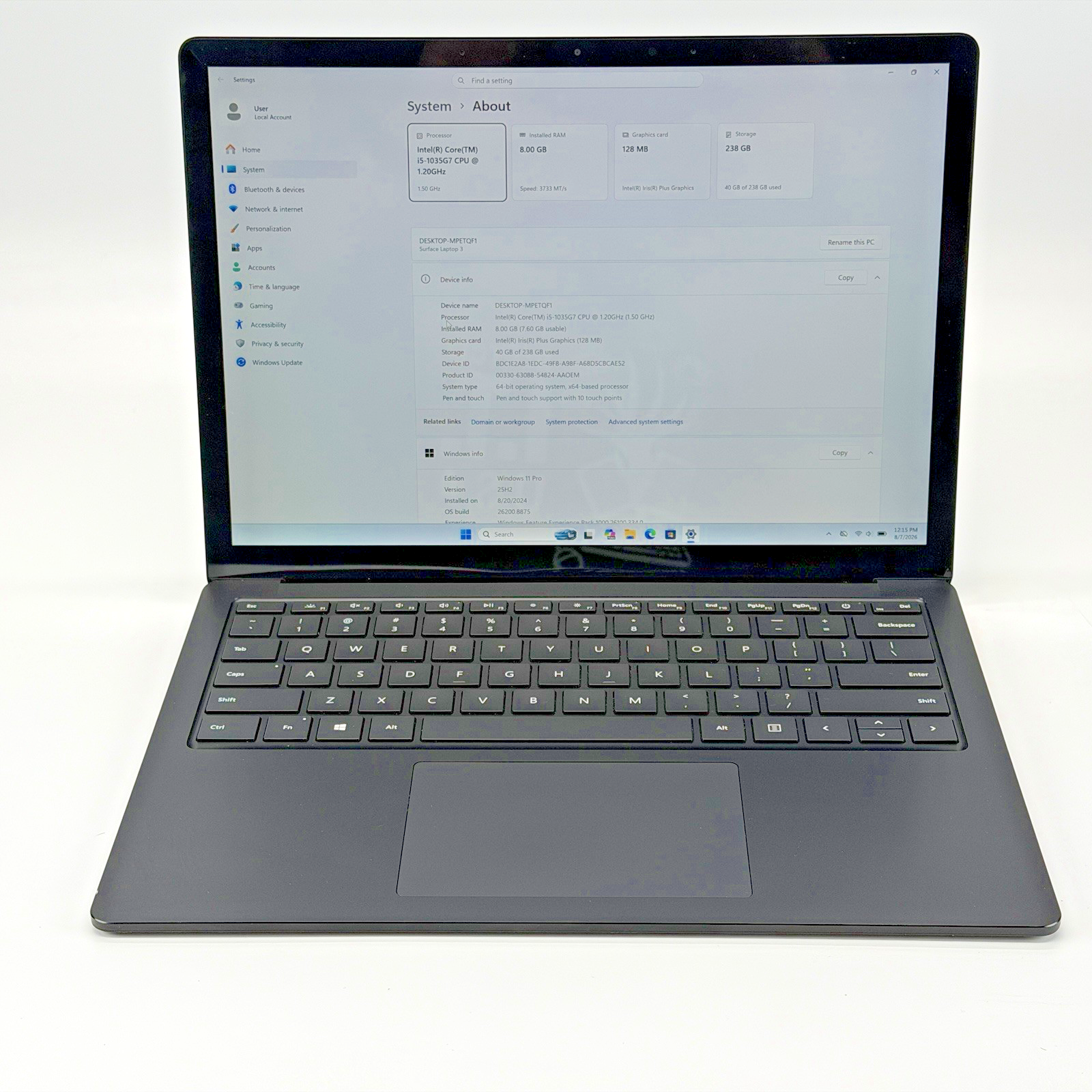 Microsoft Surface 3 Intel i5-1035g7 1.20 GHz 8 GB RAM 256 GB SSD (NVMe) Win 11