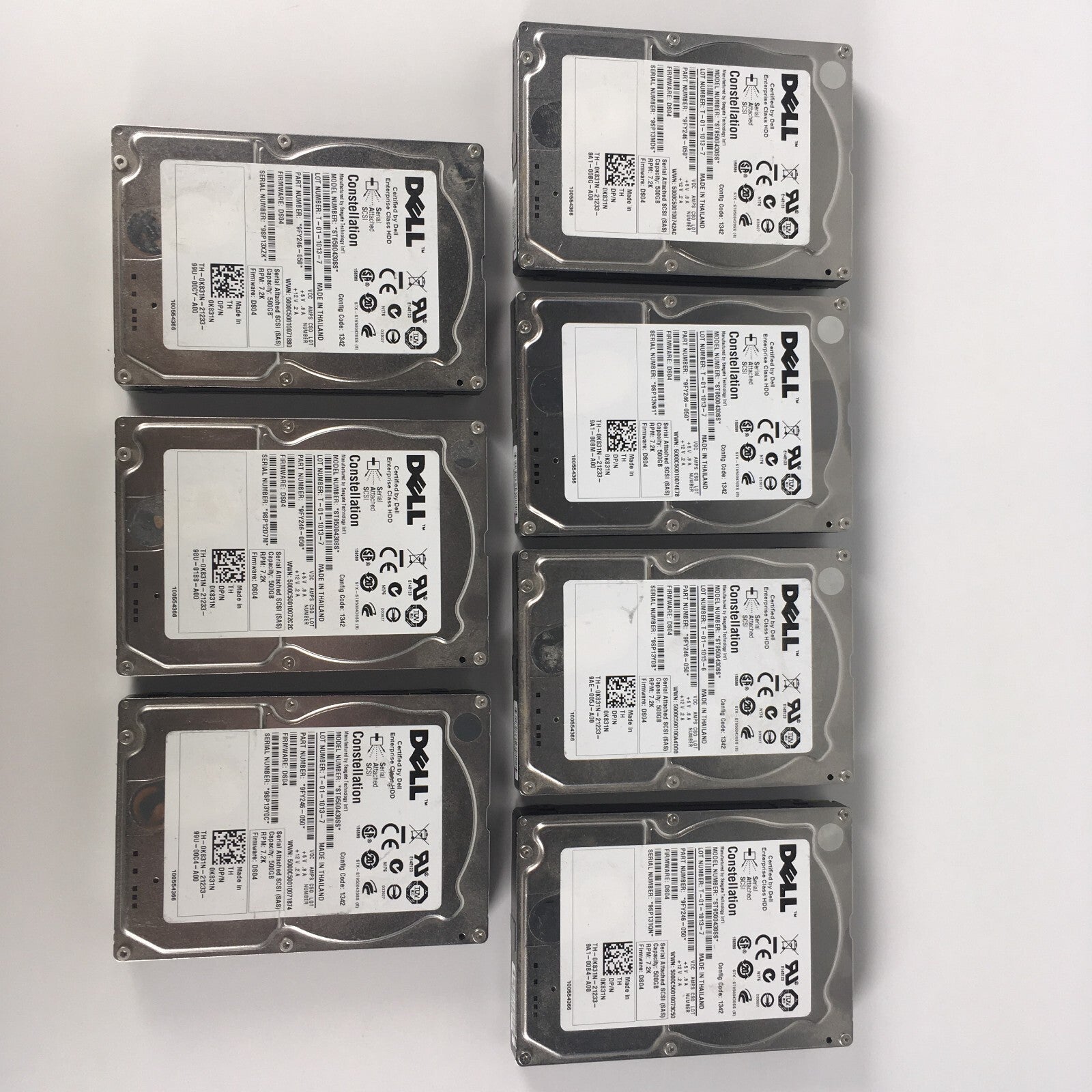Lot of 7 - Seagate Dell 500GB SAS 7.2K 6Gbps 2.5" HDD ST9500430SS