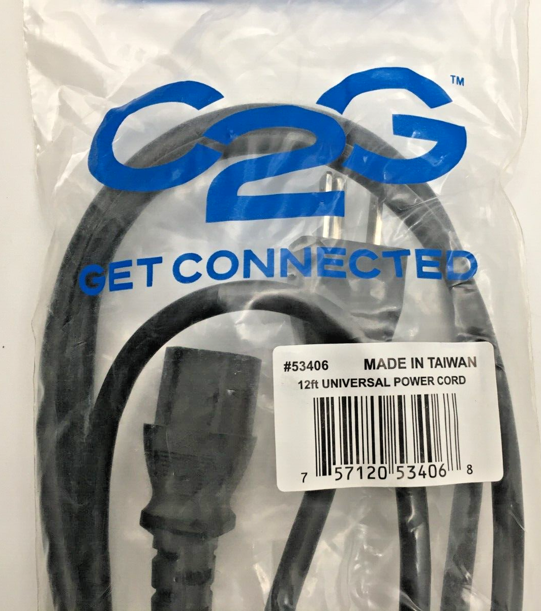 Lot of (10) New C2G 53406 12ft 18 AWG Universal Power Cord