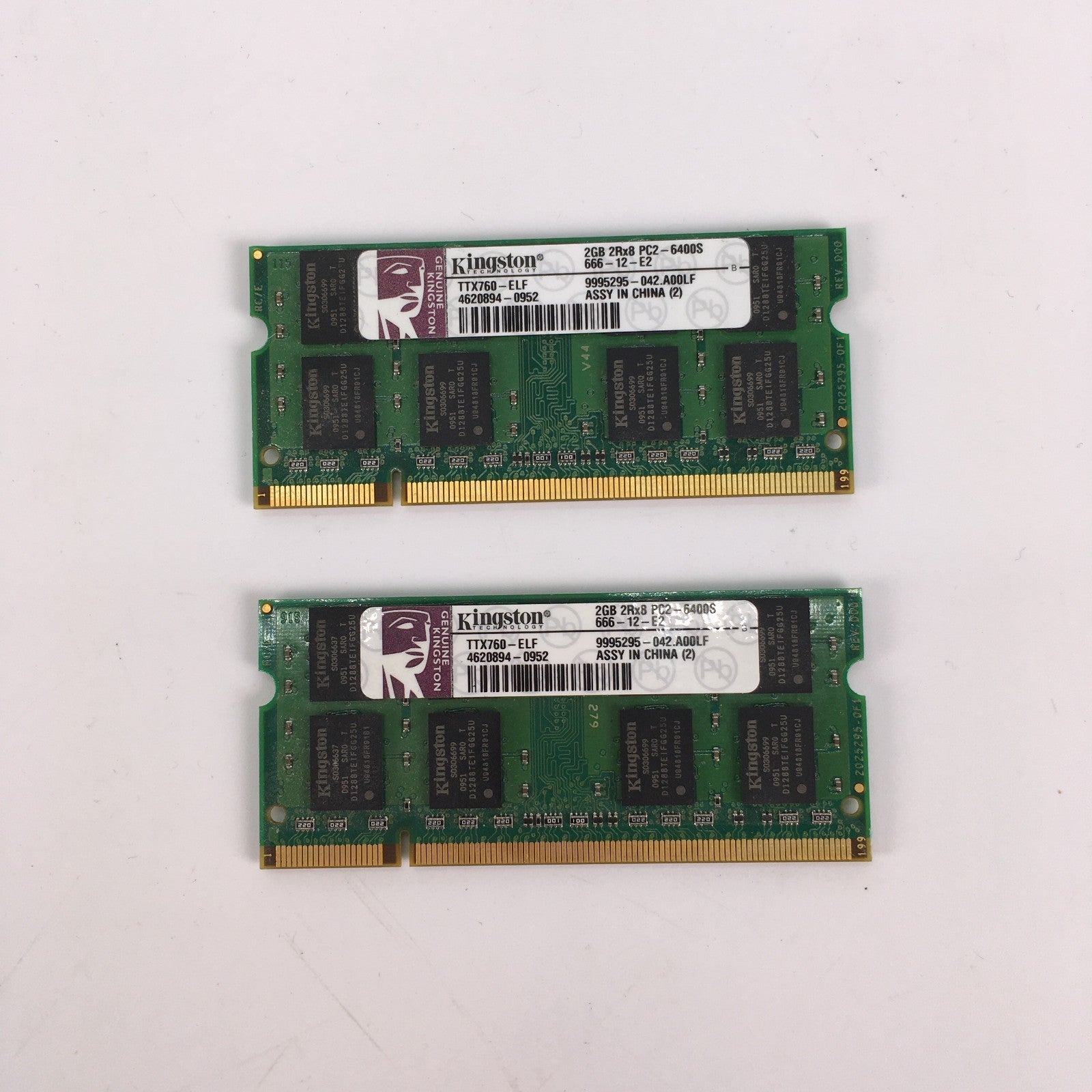 2 x Kingston ttx760-elf 2GB 2Rx8 (4GB) PC2-6400S DDR2 Laptop RAM 666-12-E2