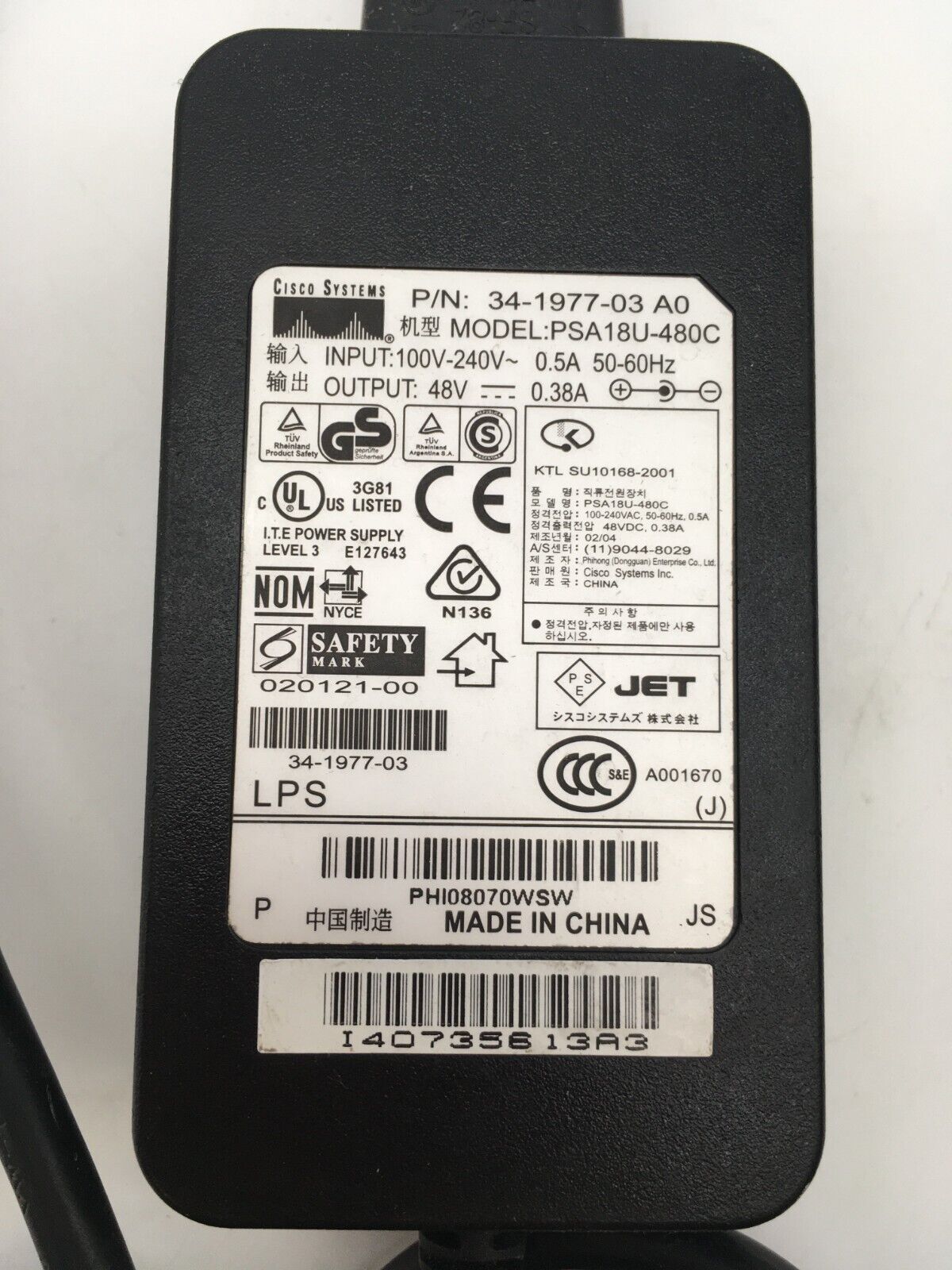 Genuine 48V AC Adapter For Cisco Aironet Wireless Access Point W/P.Cord