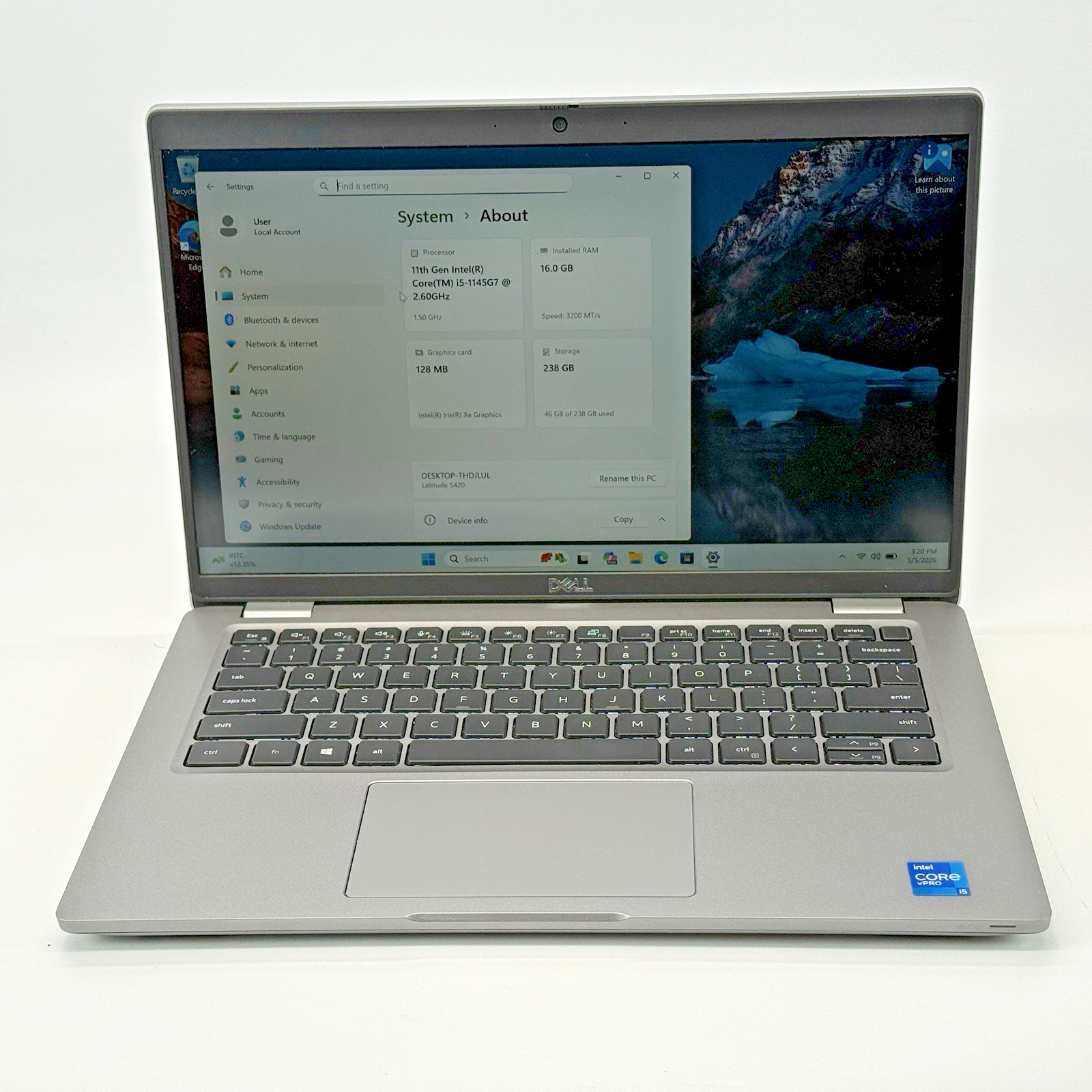 Dell Latitude 5420 Intel i5-1145G7 2.60 GHz 16 GB RAM 256 GB SSD (NVMe) Win 11