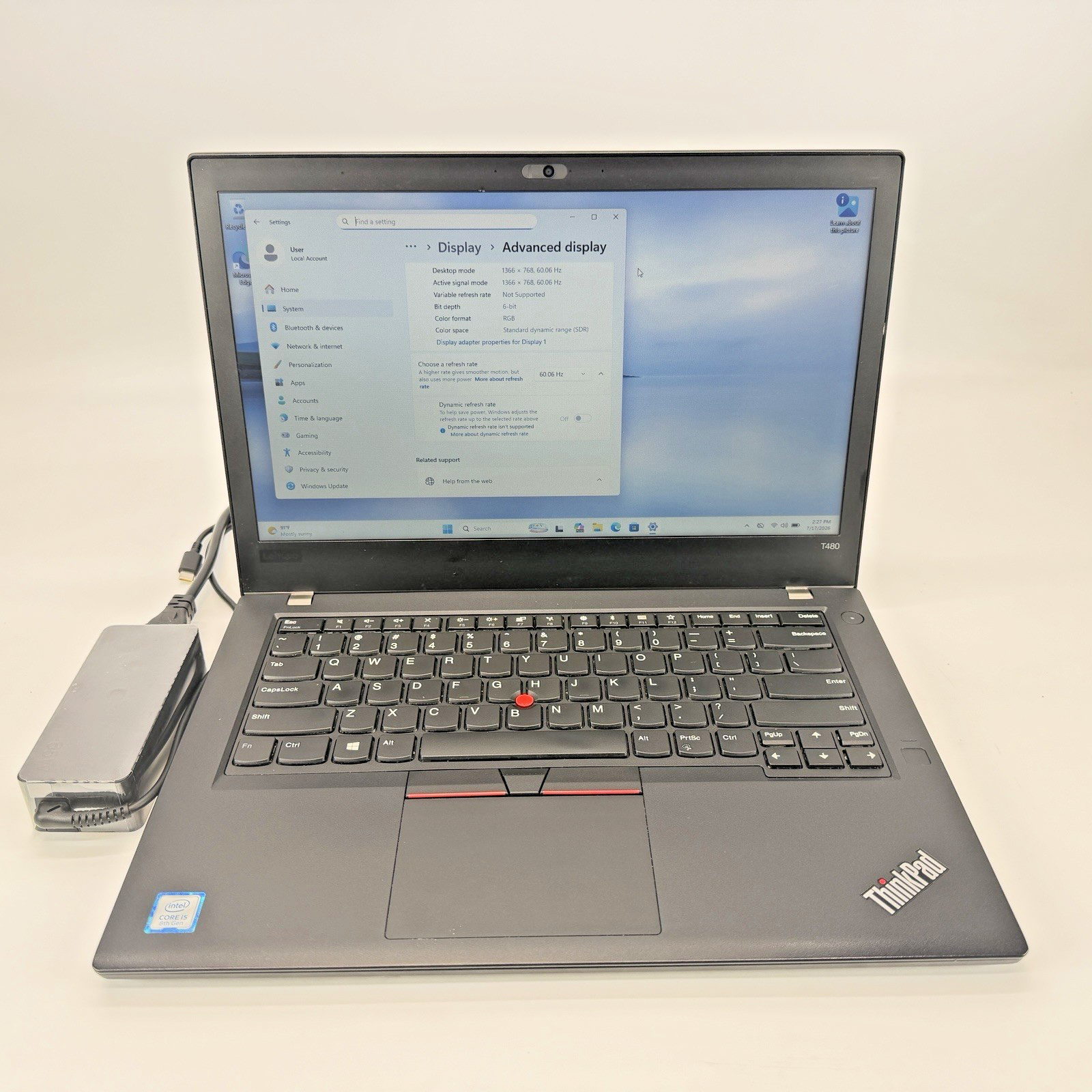 Lenovo ThinkPad T480 Intel i5-8250u 1.60 GHz 12 GB RAM 256 GB SSD (NVMe) Win 11