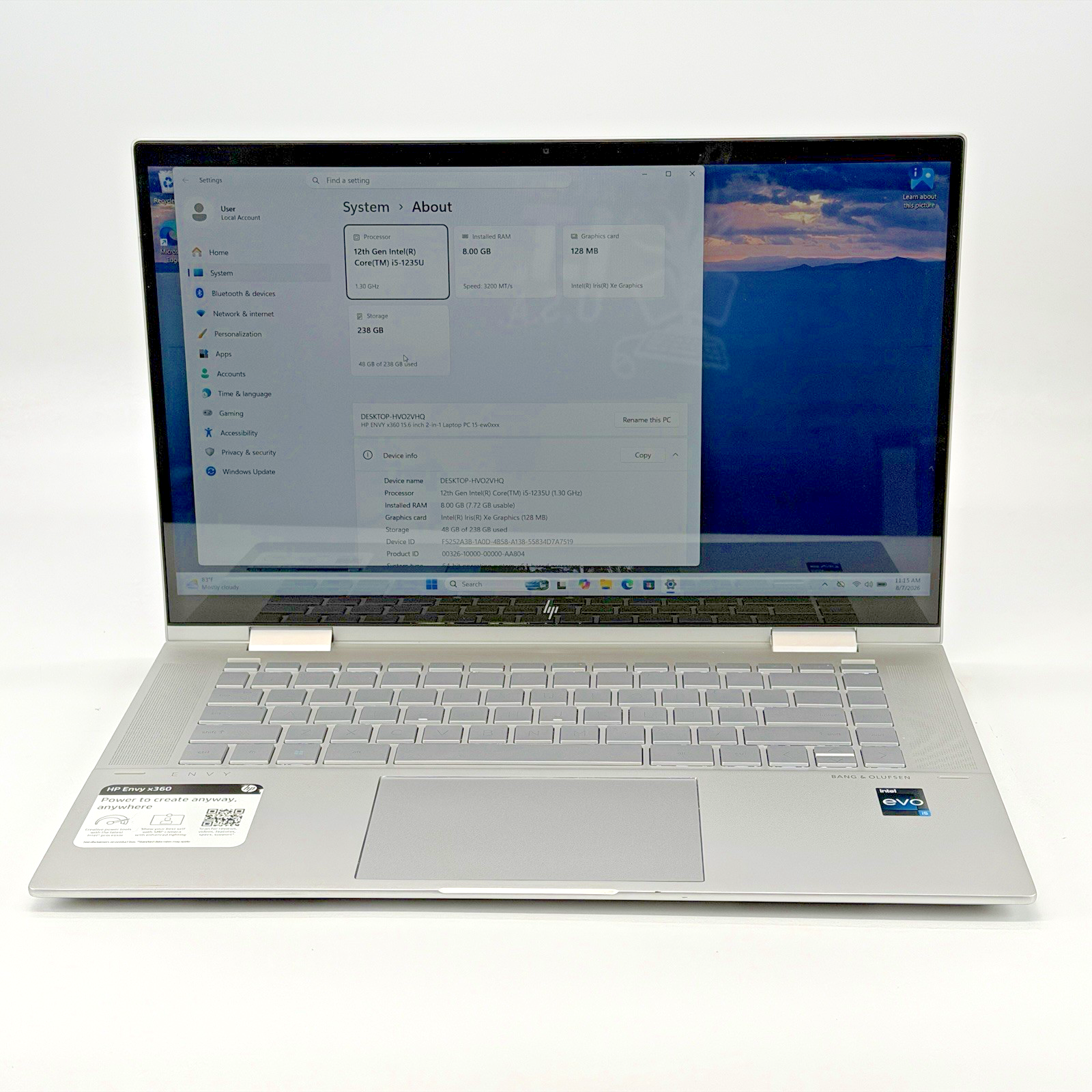 HP Envy x360 touch Intel i5-12th Gen 1.30 GHz 8 GB RAM 256 GB SSD (NVMe) win 11