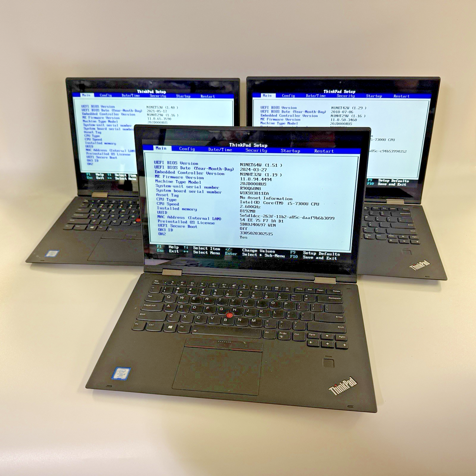 Lot of (3) Lenovo ThinkPad Yoga Intel Core i5-7th Gen. No OS, No RAM