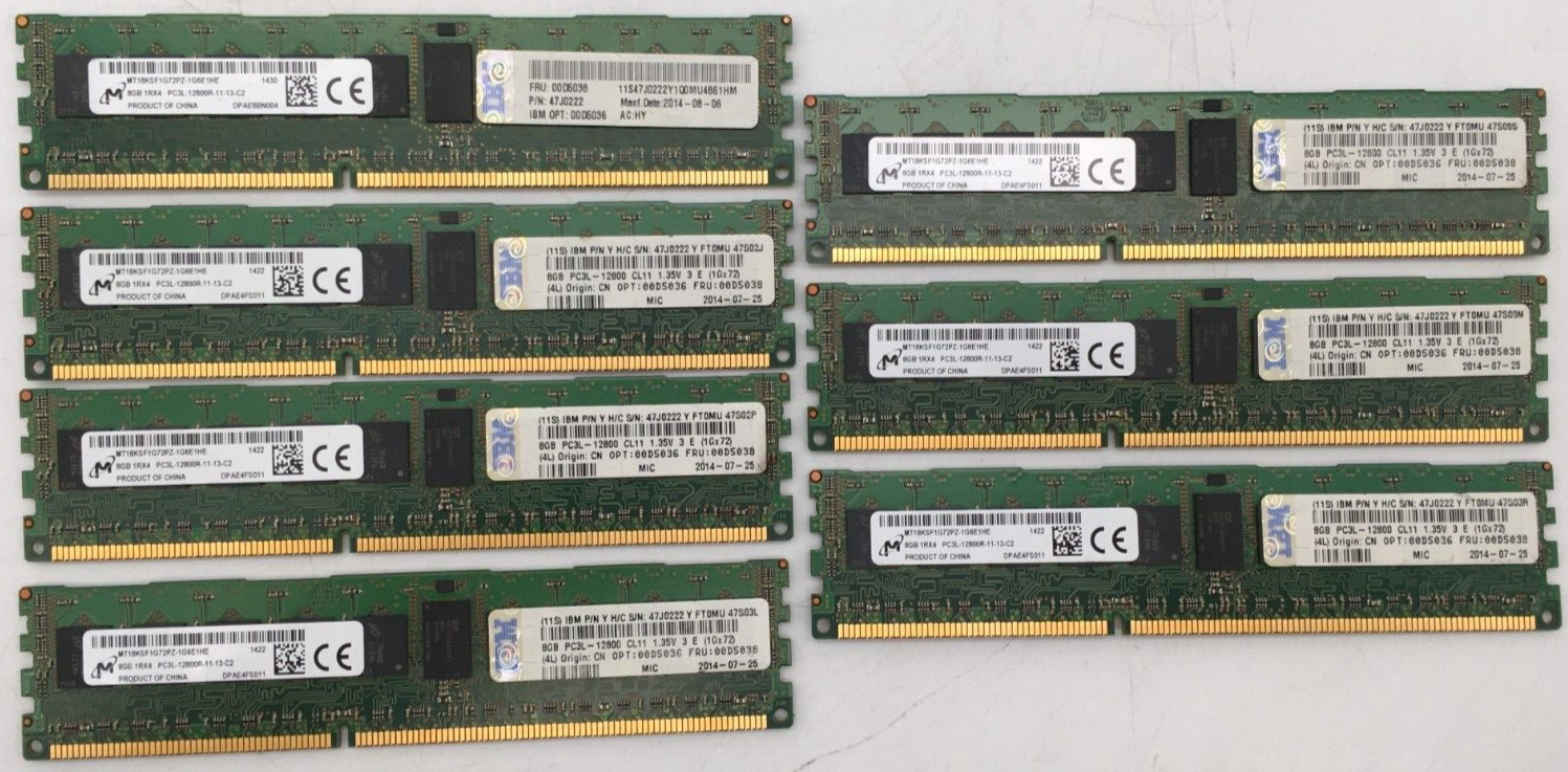 (Lot of 7) MICRON MT18KSF1G72PZ-1G6E1HE 8GB 1Rx4 PC3L-12800R-11-13-C2 SERVER RAM