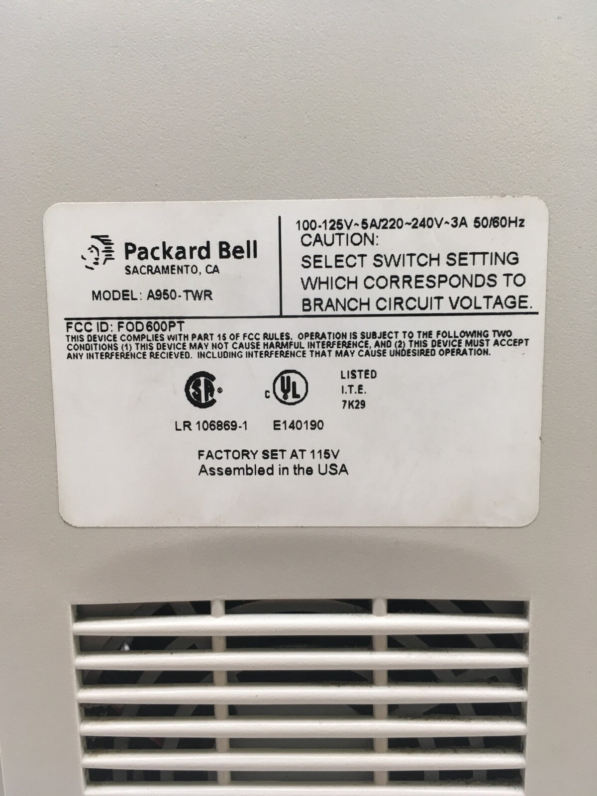 Packard Bell A950-TWR Retro Computer Tower