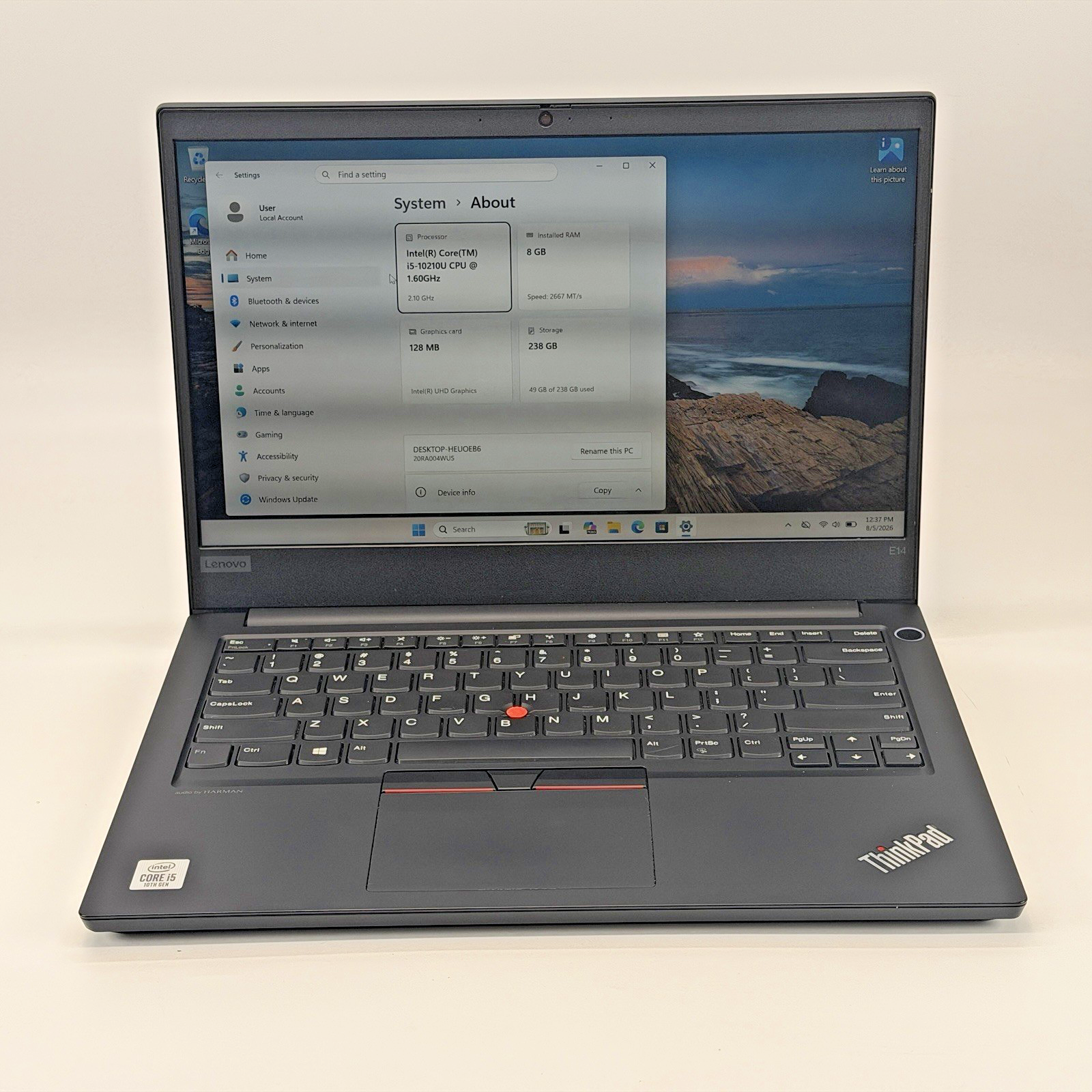 Lenovo ThinkPad E14 Intel i5-10th Gen 1.60 GHz 8 GB RAM 256 GB SSD Windows 11 Pr