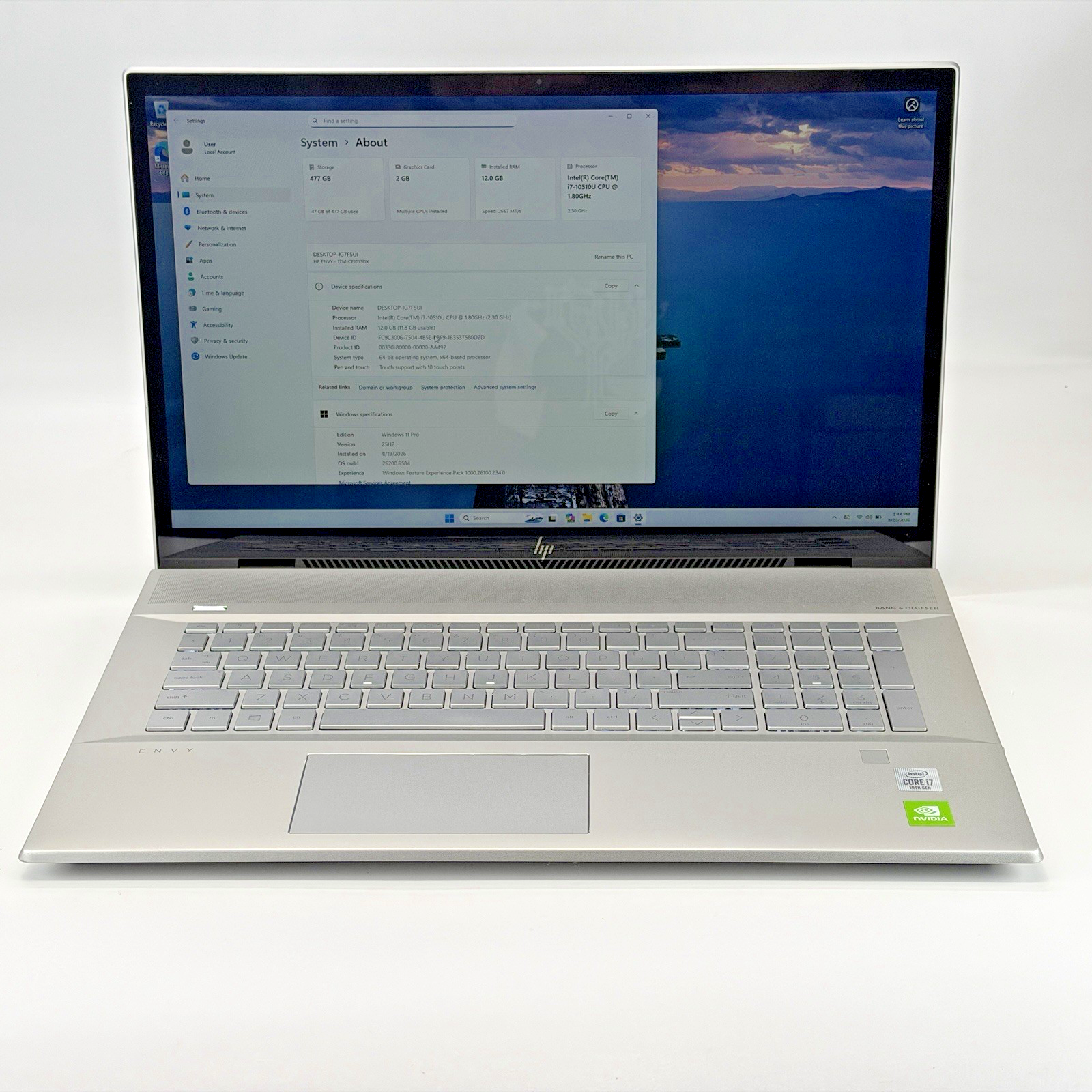 HP ENVY 17m-CE1013DX Intel i7-10510u 1.80 GHz 12 GB RAM 512 GB SSD (NVMe) Win 11