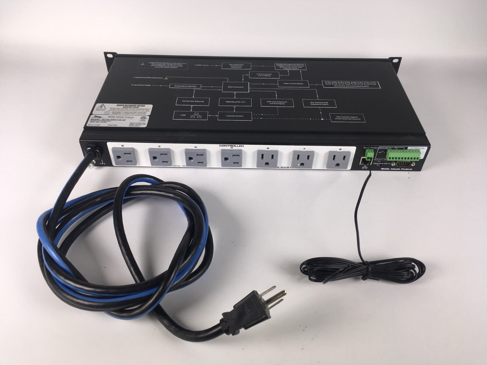 Middle Atlantic RLNK-SW815R-SP, 8 Outlet 15A PDU w/RackLink & Sequencing