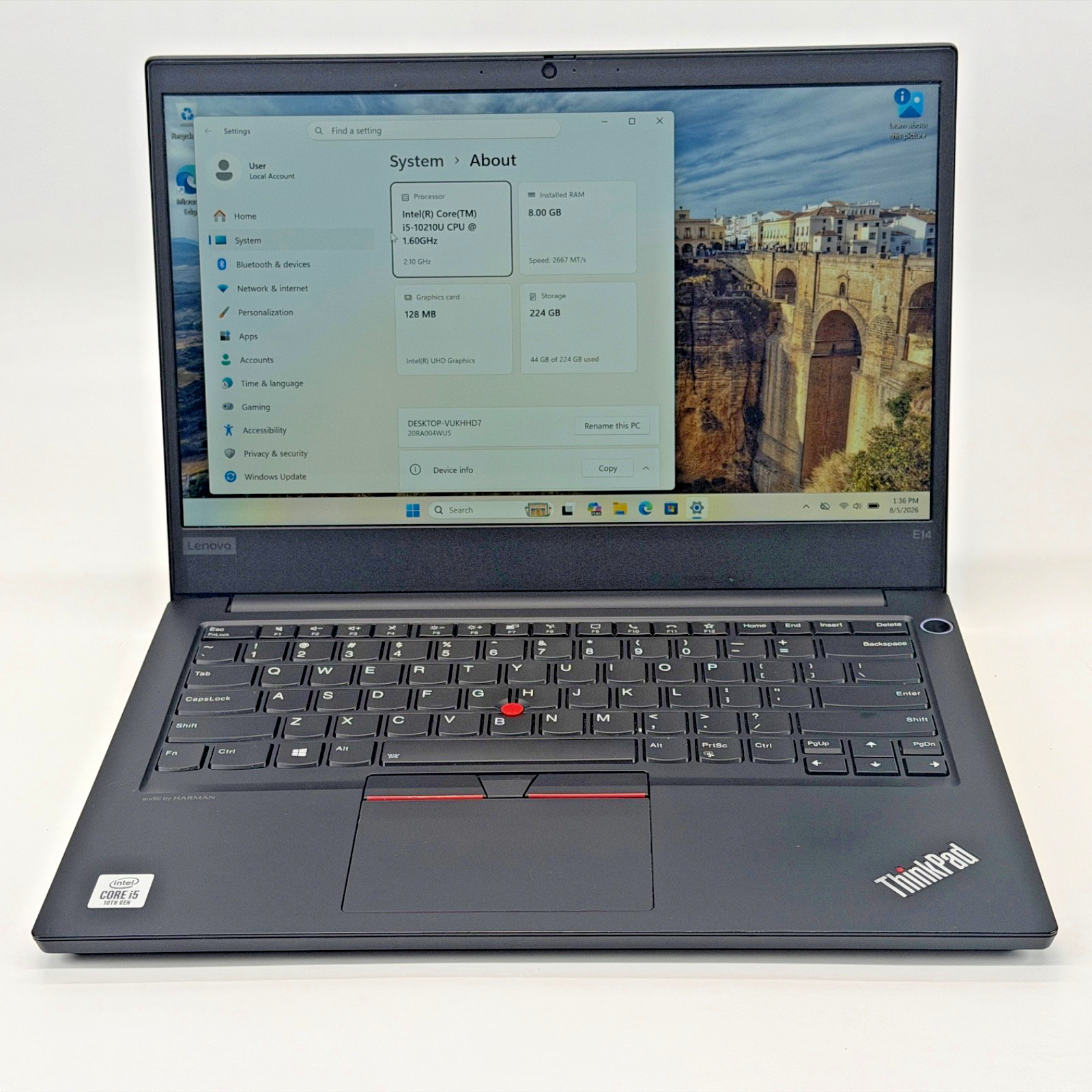 Lenovo ThinkPad E14 Intel i5-10th Gen 1.60 GHz 8 GB RAM 256 GB SSD Windows 11 Pr