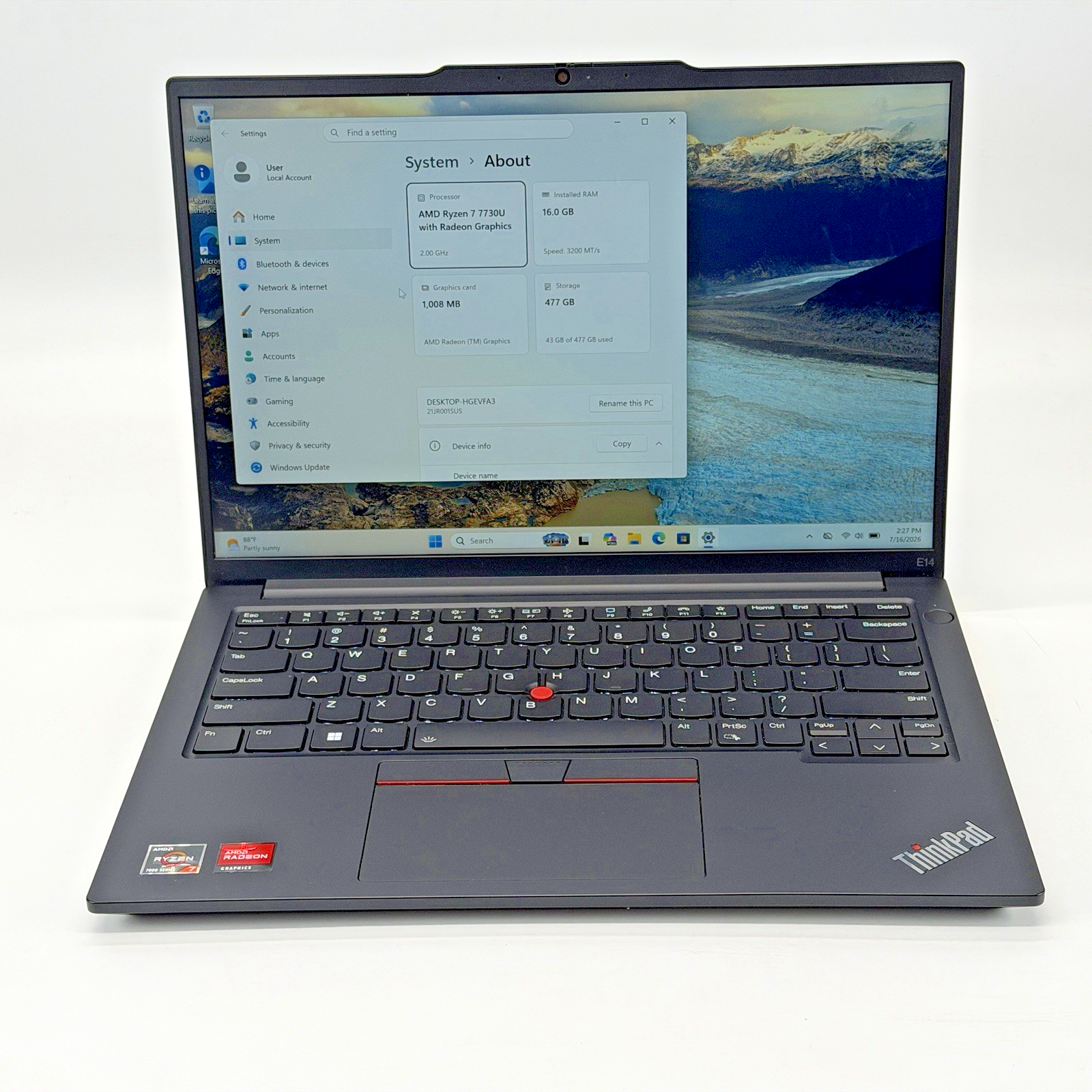 Lenovo ThinkPad E14 Gen 5 AMD Lyzeen 7-7730u 2.0 GHz 16 GB RAM 512 GB SSD (NVMe)