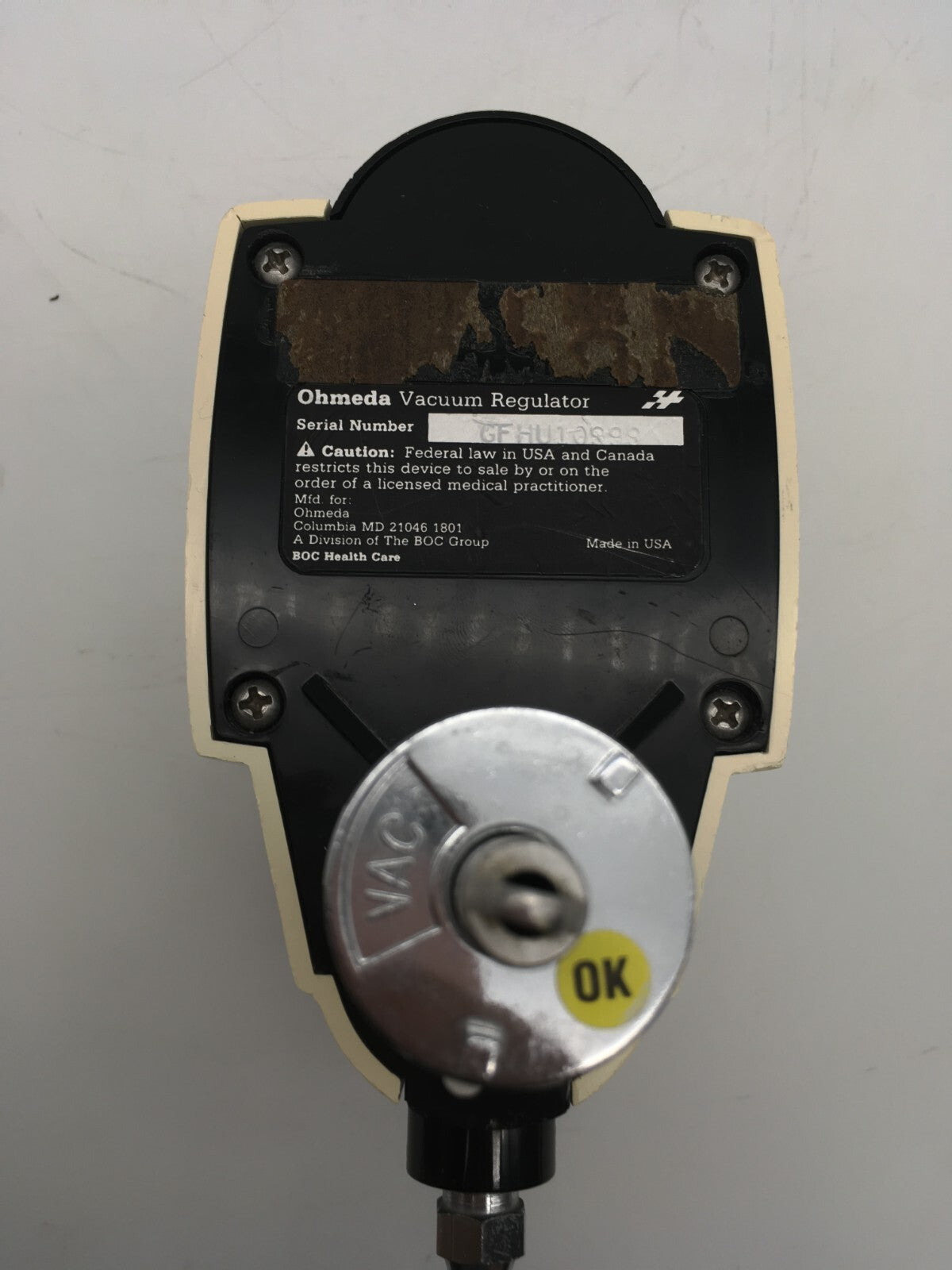 Ohmeda 200 Continuous Vacuum Regulator 0-200 mmHg