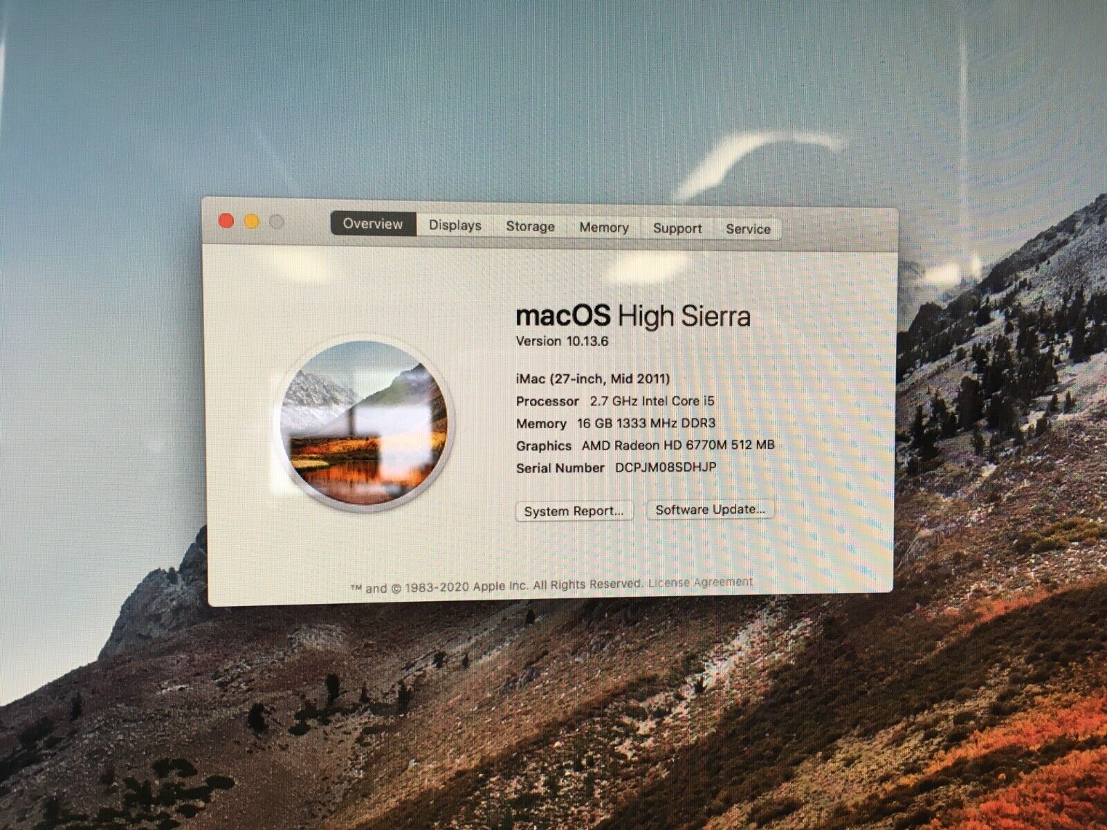 Apple A1312 2011 Intel i5-2500 2.7GHz 16GB DDR3 1TB HDD OSX High sierra