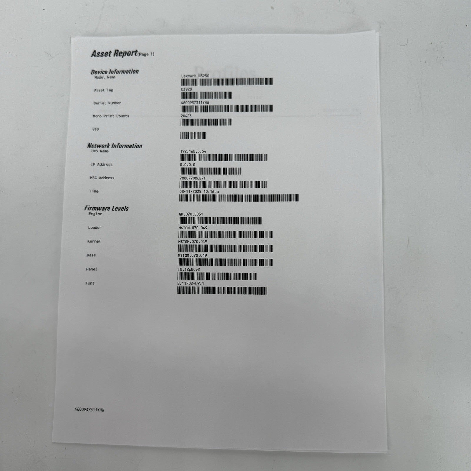 Lexmark M3250 Mono Laser Printer 36S0520 Network USB w/Toner 50 PPM