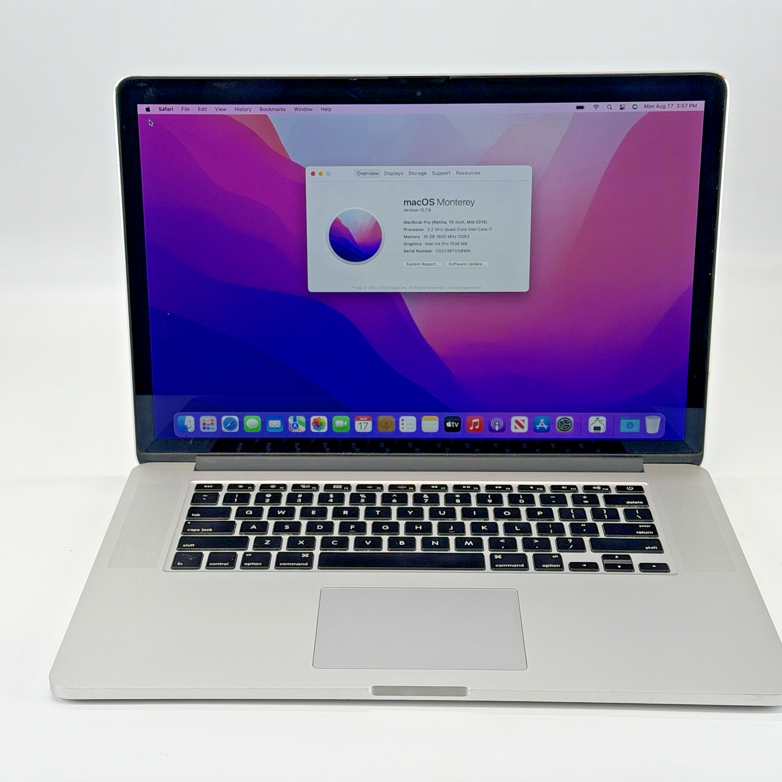 Apple MacBook Pro A1398 (2015) i7-4700HQ 2.20 GHz 16 GB RAM 256 GB SSD Monterey