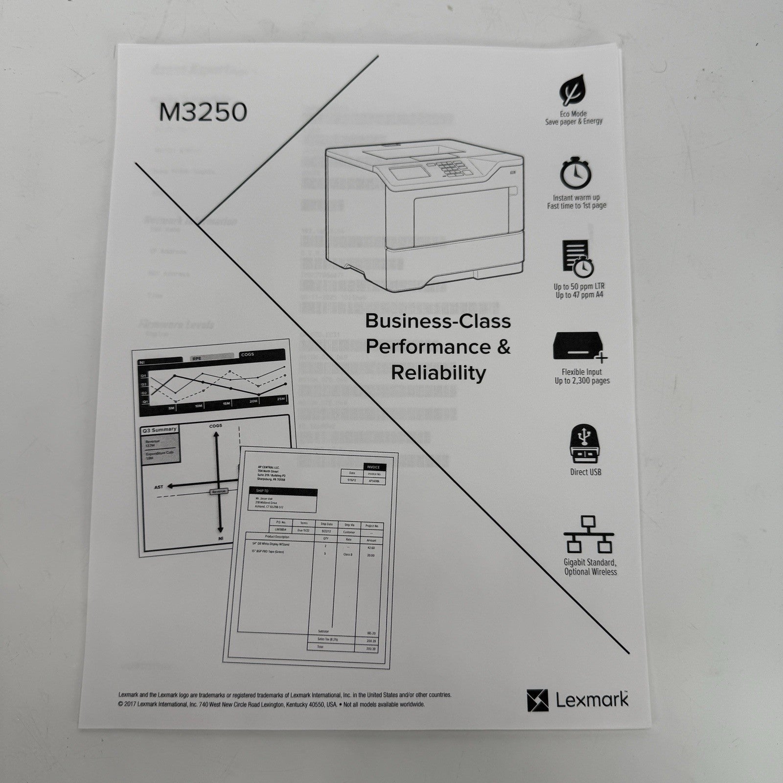 Lexmark M3250 Mono Laser Printer 36S0520 Network USB w/Toner 50 PPM