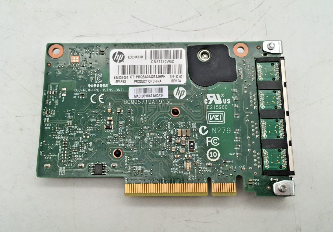 HP 634025-001 4-Port RJ-45 1Gbps Gigabit Ethernet PCIe 2.0 x4 Net Adapter