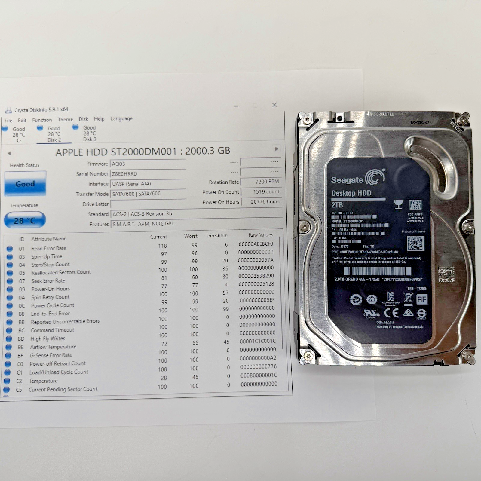 SEAGATE ST2000DM001 2TB SATA DESKTOP HARD DRIVE
