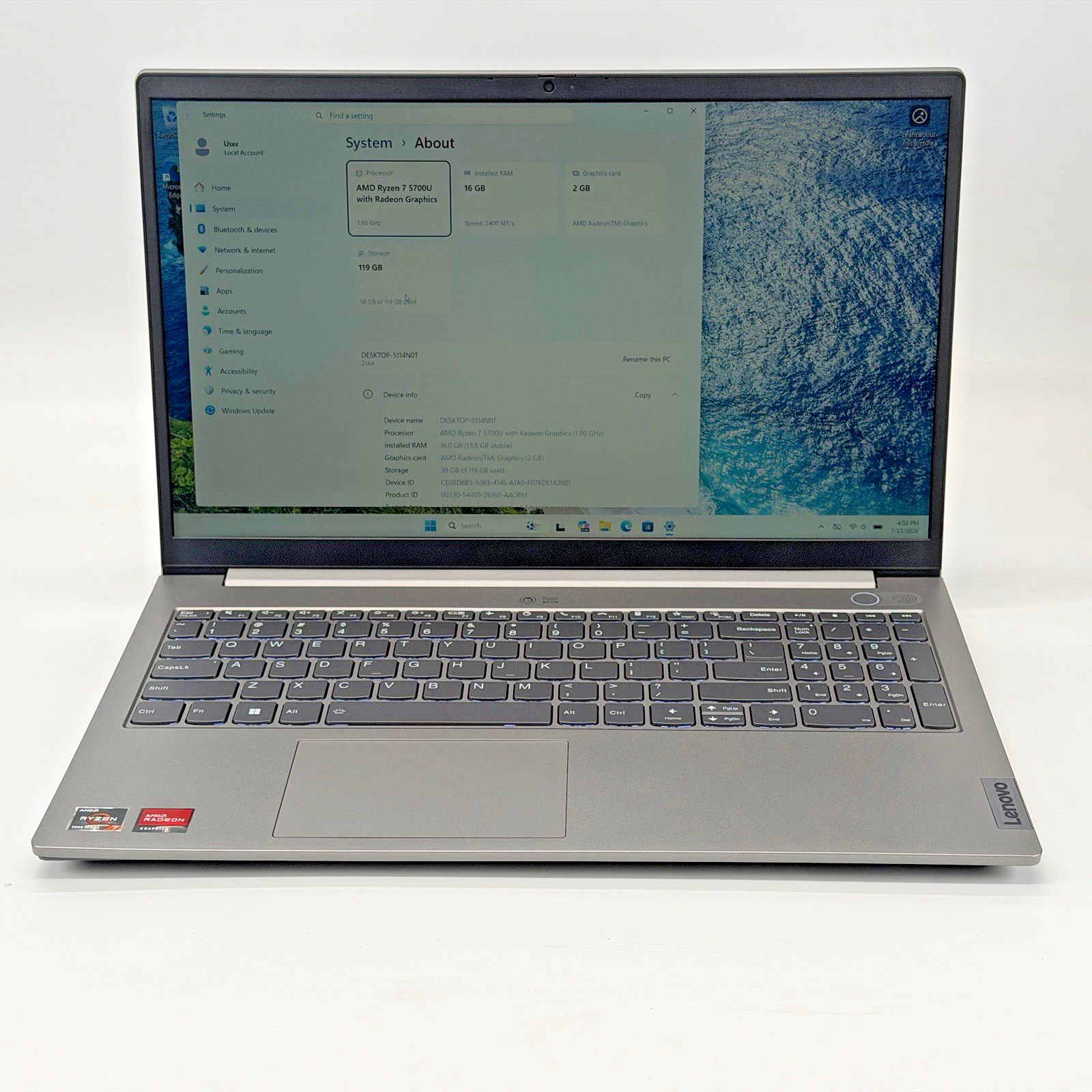 Lenovo Thinkbook 15 G3 AMD Ryzen 7-5700u 1.80 GHz 16 GB RAM 128 GB SSD (NVMe)