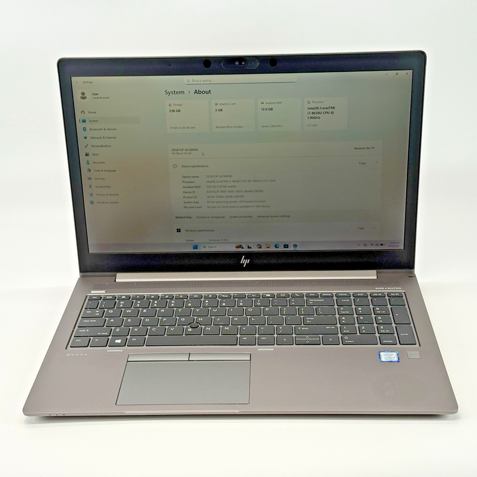 HP Book 15u G5 Intel i7-8650u 1.90 GHz 12 GB RAM 256 GB SSD Windows 11 Pro