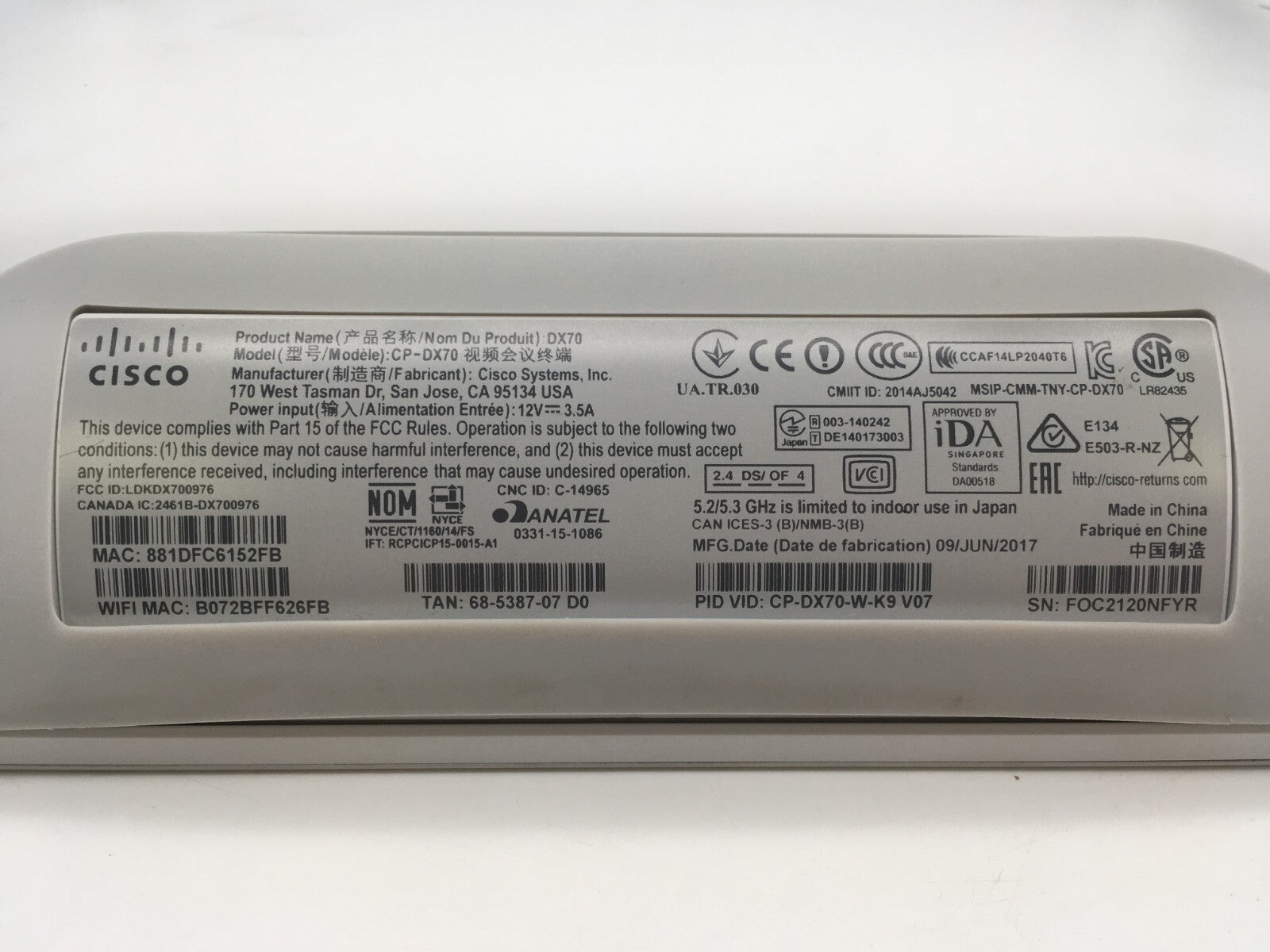 Cisco DX70 Touch Screen Video Conferencing Unit CP-DX70 ( no adapter )