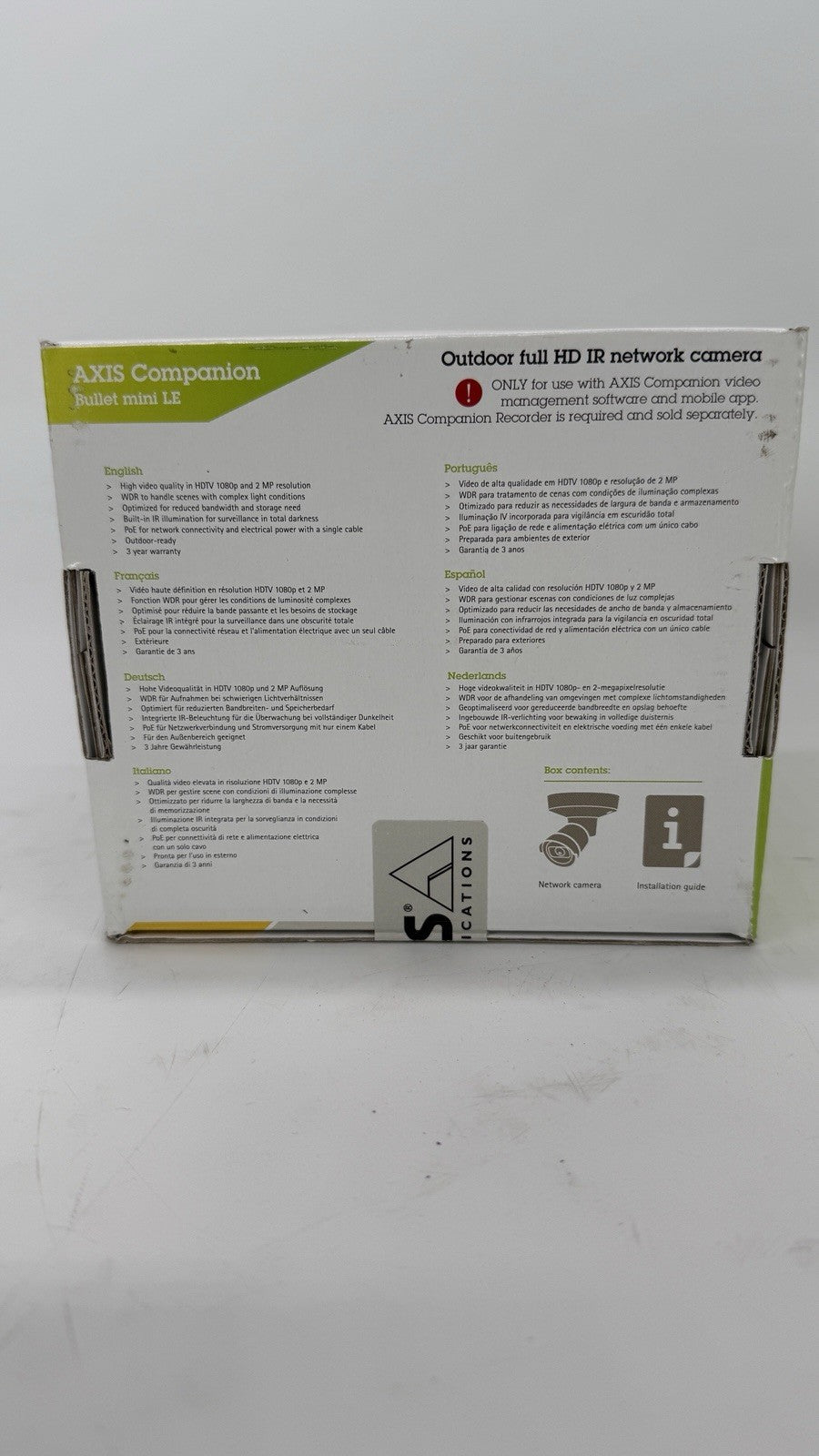 AXIS COMMUNICATIONS AXIS Companion Bullet Mini LE - Network SU 01115-001