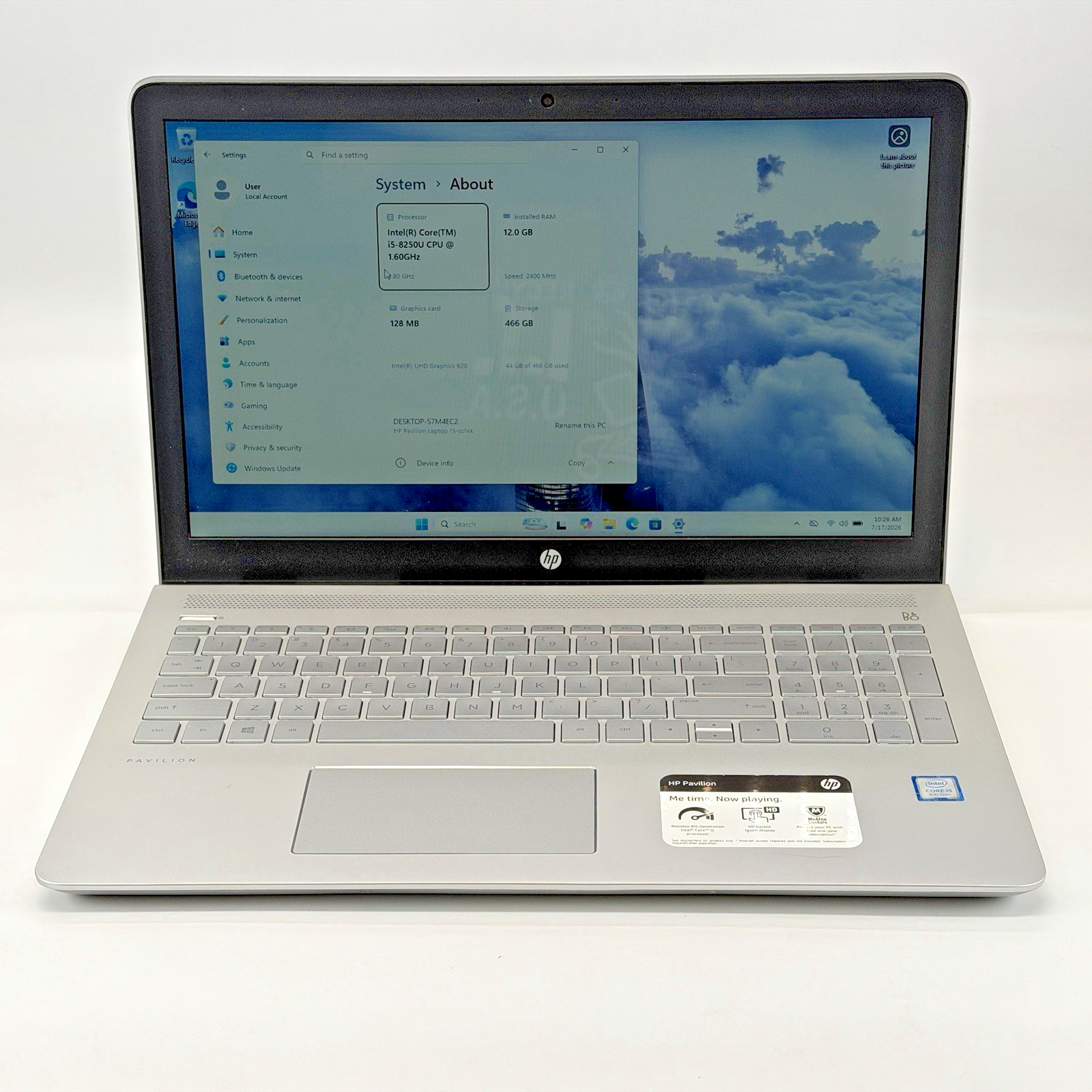 HP Pavilion 15-cc123c intel i5-8250u 1.60 GHz 12 GB RAM 500 GB SSD (NVMe) Win 11
