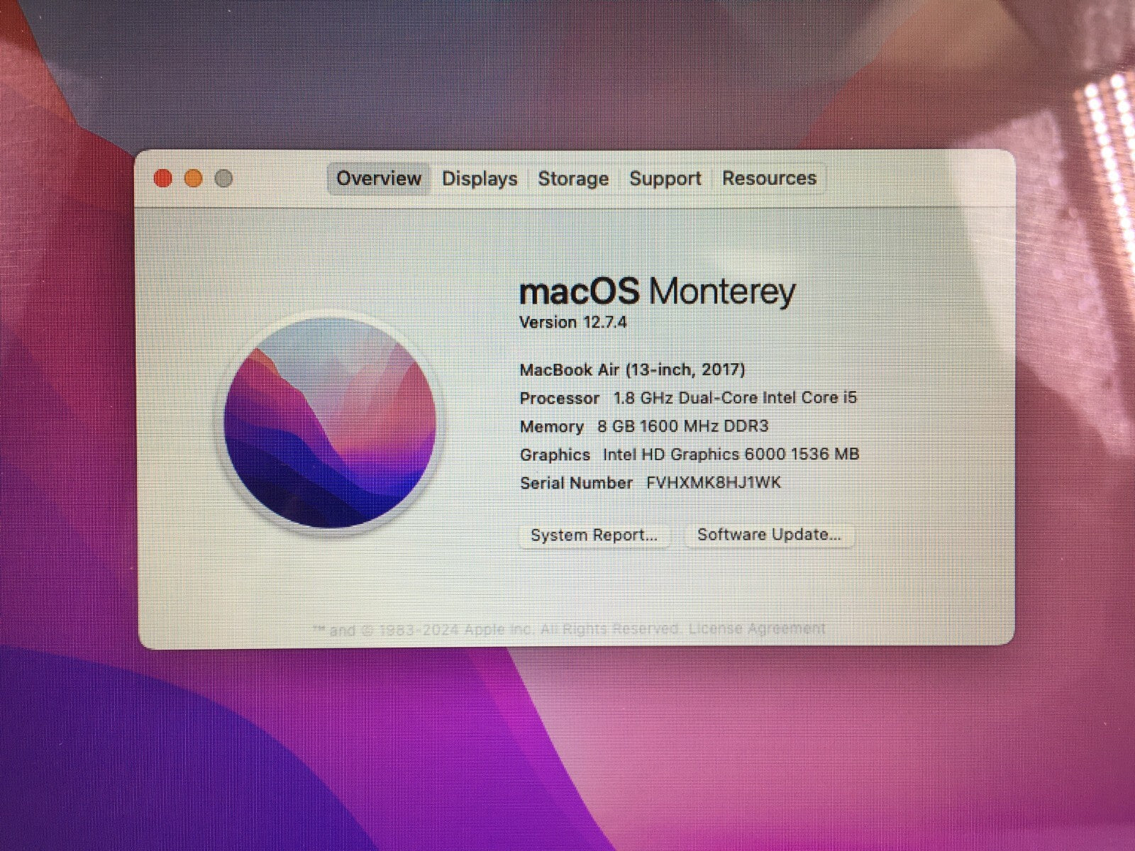 Apple MacBook Air A1466 i5 5350u 1.8GHz 8GB Ram 120GB SSD Monterey NO