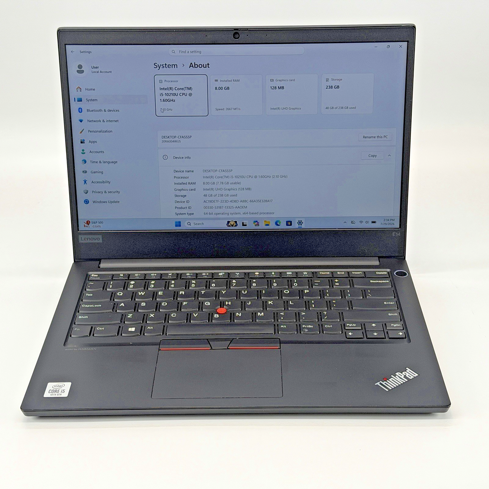 Lenovo ThinkPad E14 i5-10210u 1.60 GHz 8 GB RAM 256 GB SSD Win 11 Pro