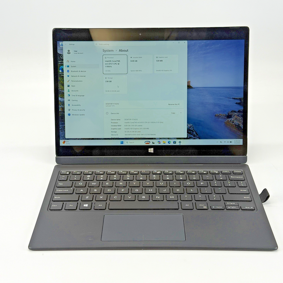Dell Latitude 7275 Intel m5-6y57 1.10 GHz 8 GB RAM 256 GB SSD Windows 11 Pro