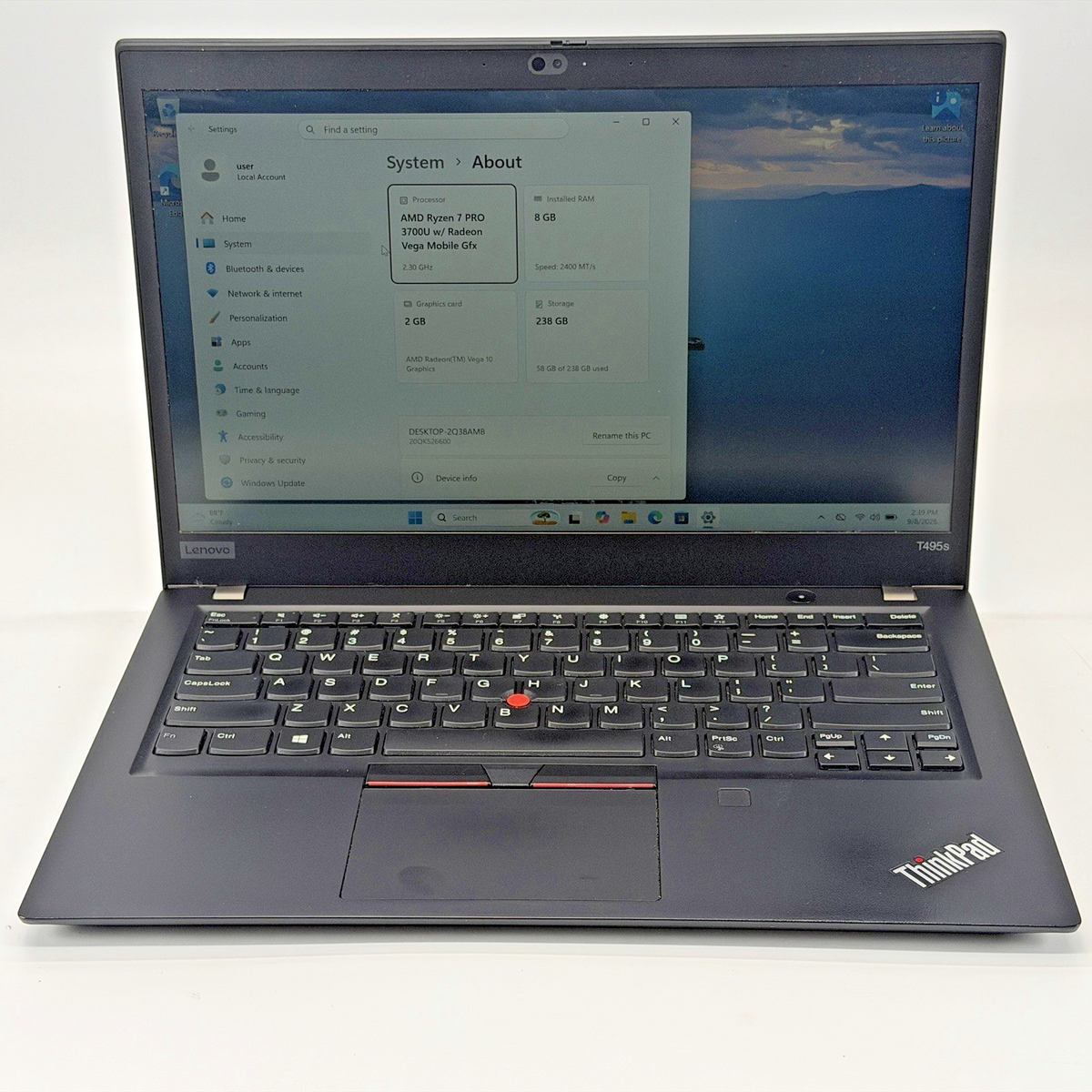 Lenovo ThinkPad T495s AMD Ryzen 7 Pro 3700u 2.30 GHz 8 GB RAM 256 GB SSD (NVMe)