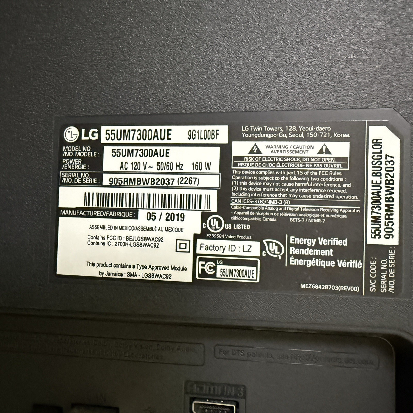 LG 55UM7300AUE Stand