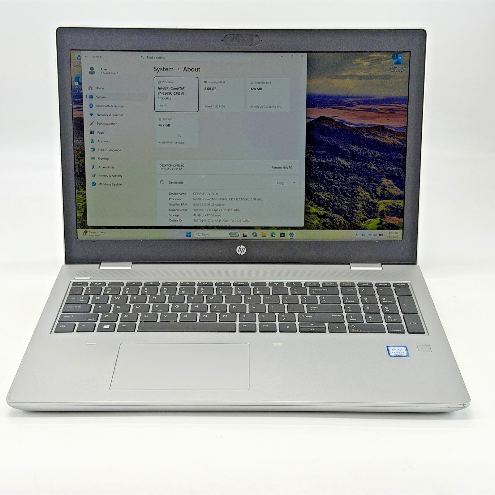 HP ProBook 650 G5 Intel i7-8565u 1.80 GHz 8 GB RAM 512 GB SSD (NVMe) Win 11 Pro