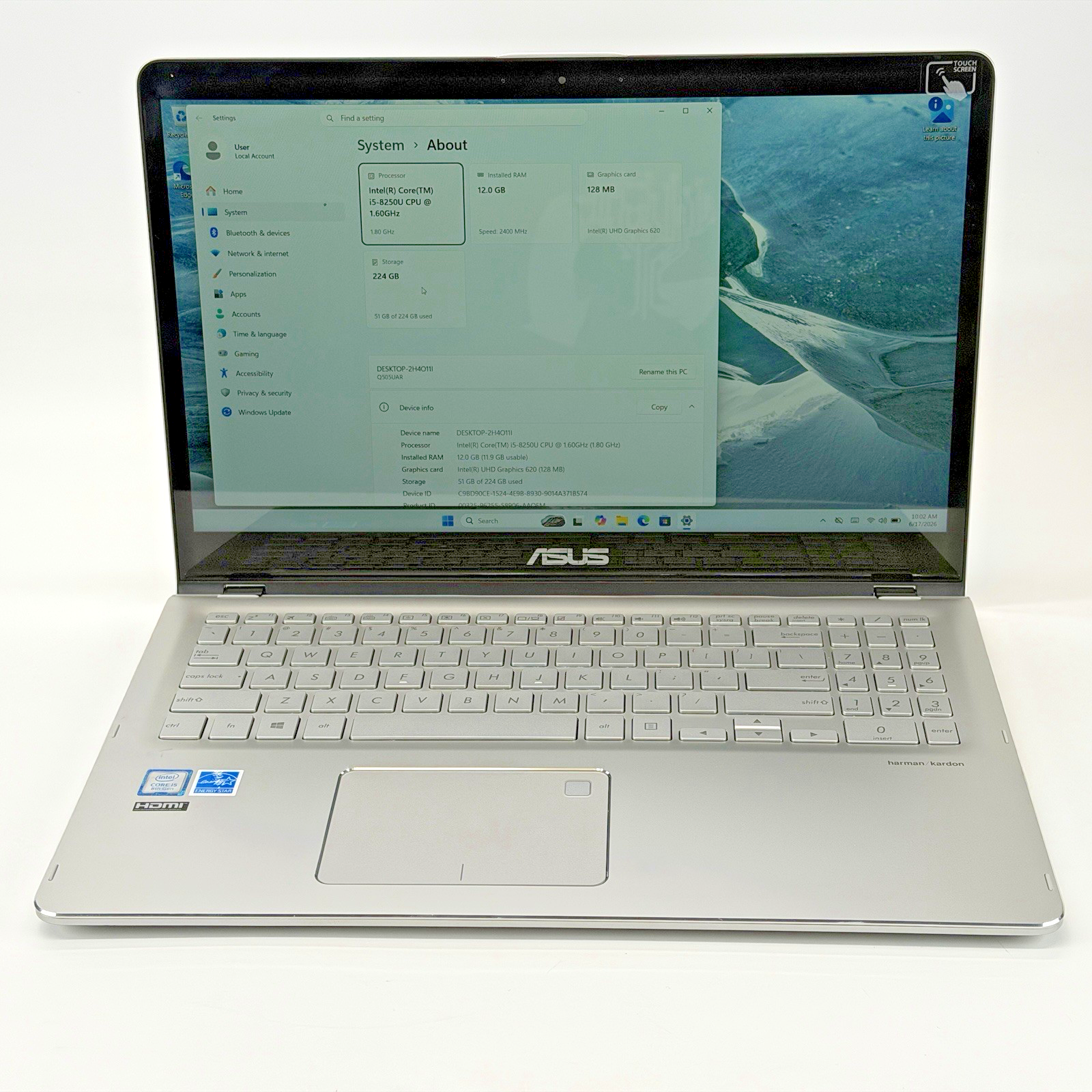 ASUA Q505UAR Intel i5-8250u 1.60 GHz 12 GB RAM 256 GB SSD Win 11 Home