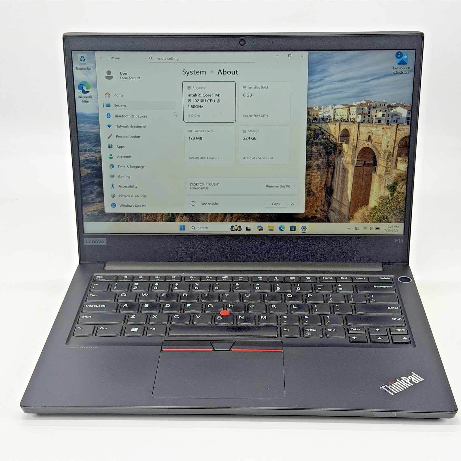 Lenovo ThinPad E14 Intel i5-10270u 1.60 GHz 8 GB RAM 256 GB SSD Windows 11 Pro