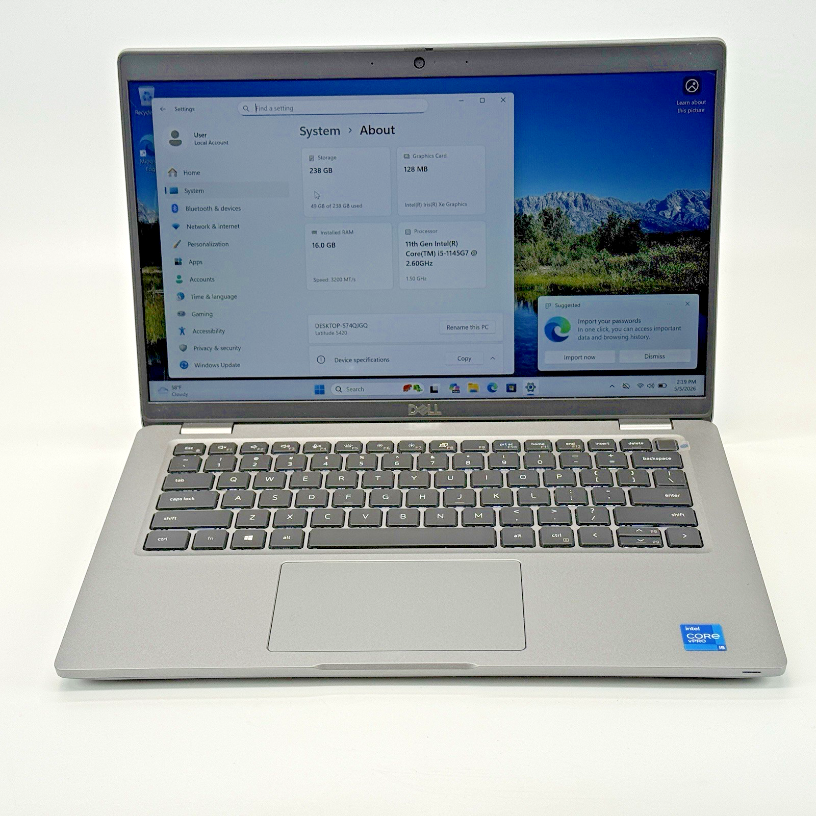 Dell Latitude 5420 Intel i5-1145G7 2.60 GHz 16 GB RAM 256 GB SSD (NVMe) Win 11