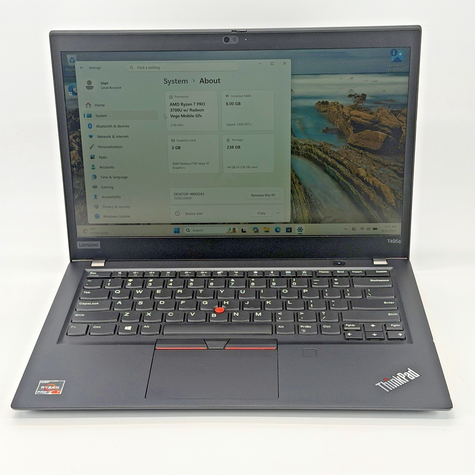 Lenovo ThinkPad T495s AMD Ryzen 7 Pro 3700u 2.30 GHz 8 GB RAM 256 GB SSD (NVMe)