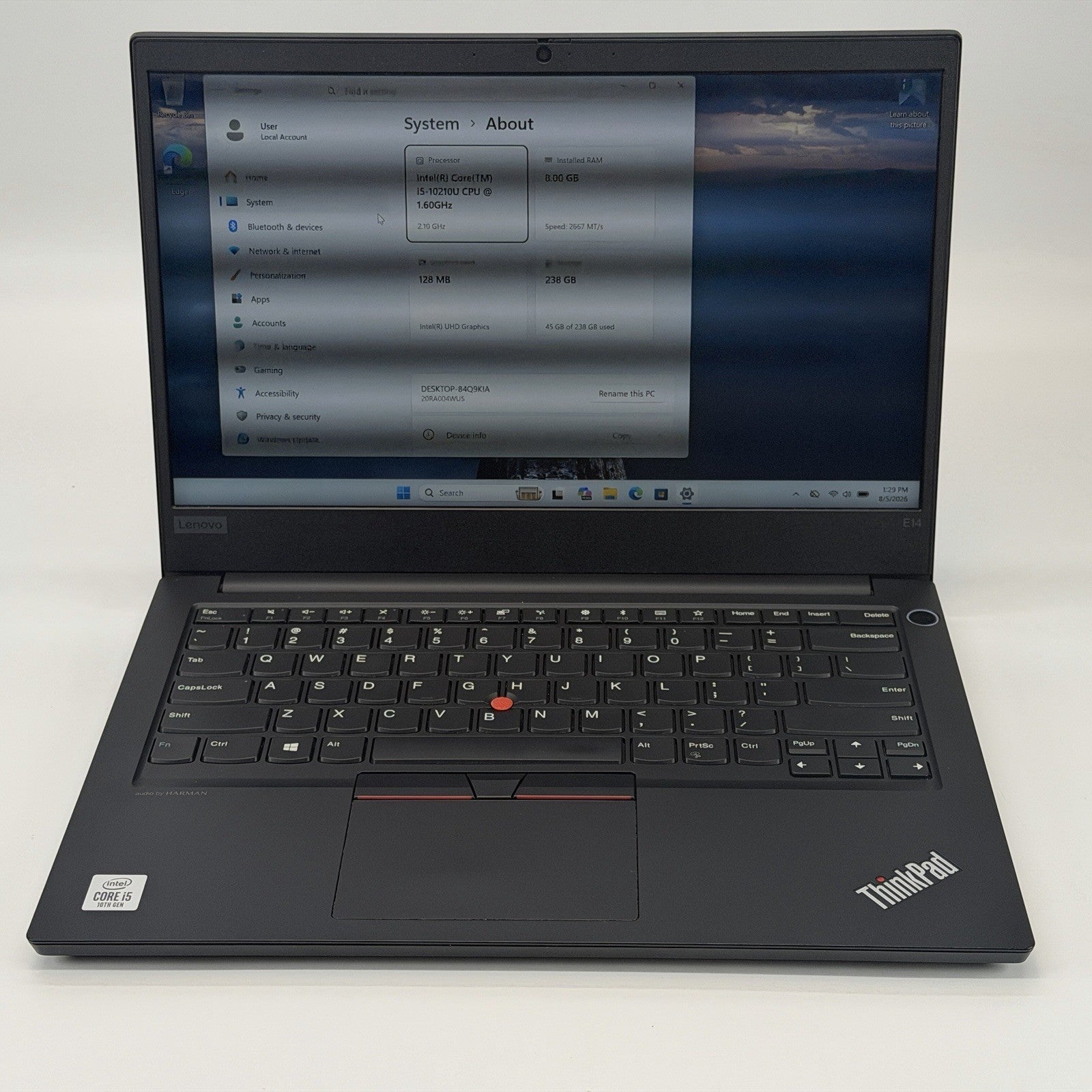 Lenovo ThinkPad E14 Intel i5-10th Gen 1.60 GHz 8 GB RAM 256 GB SSD Windows 11 Pr