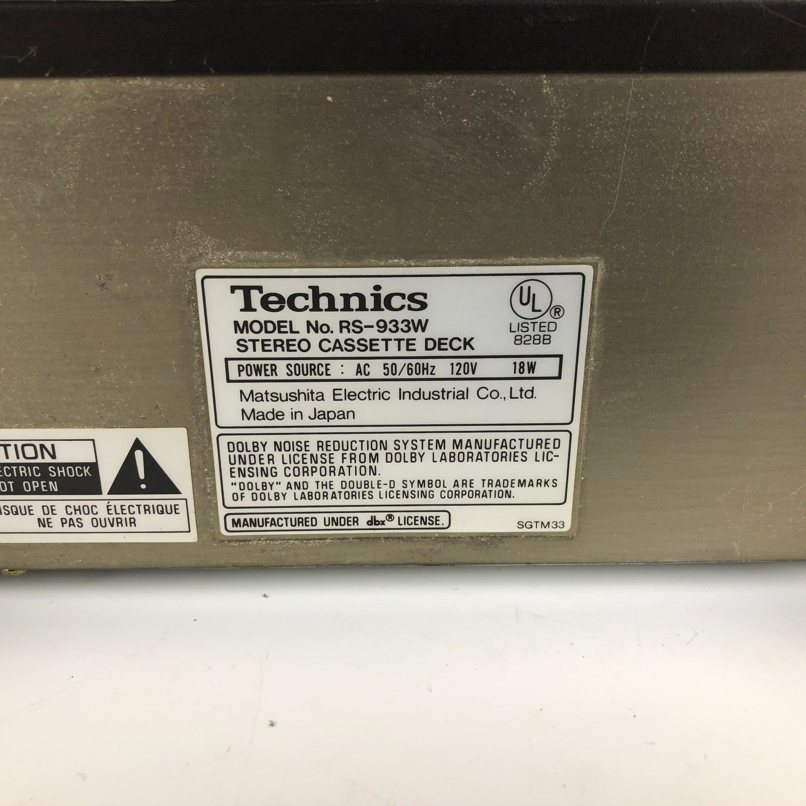 Technics RS-933W Stereo Double Cassette Deck –  no remote
