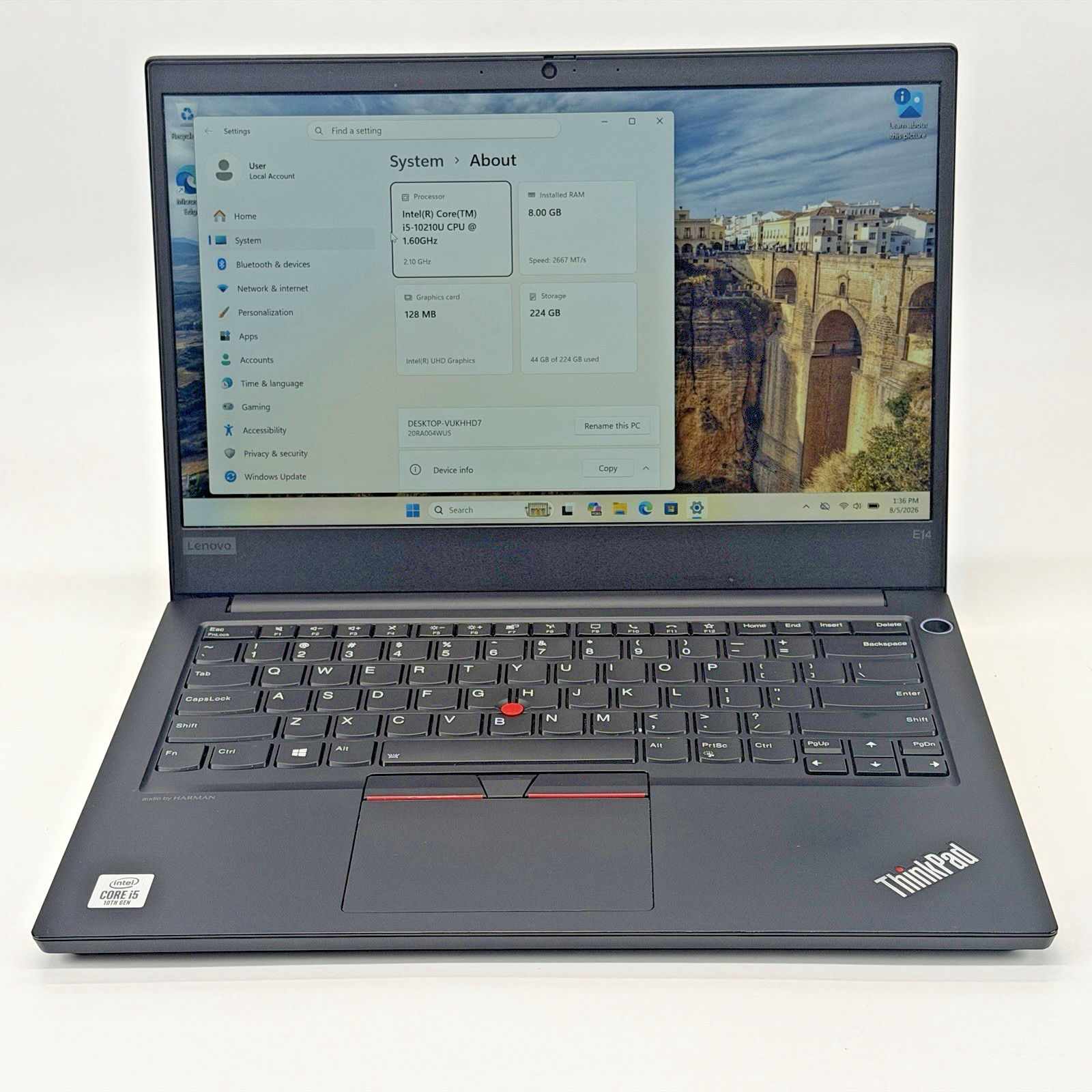 Lenovo ThinkPad E14 Intel i5-10th Gen 1.60 GHz 8 GB RAM 256 GB SSD Windows 11 Pr