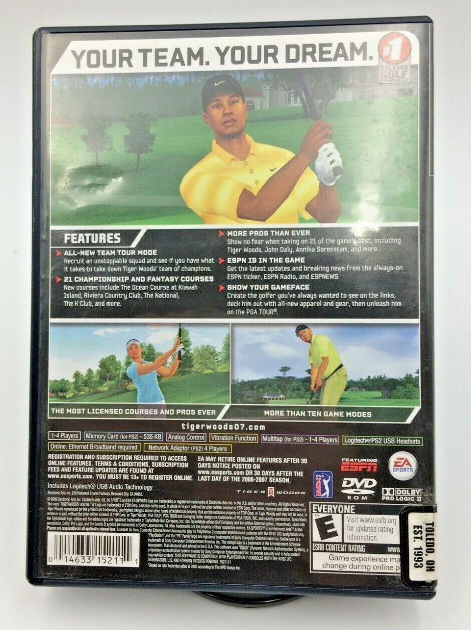 Tiger Woods PGA 07 Playstation 2 PS2 Game, Case & Manual