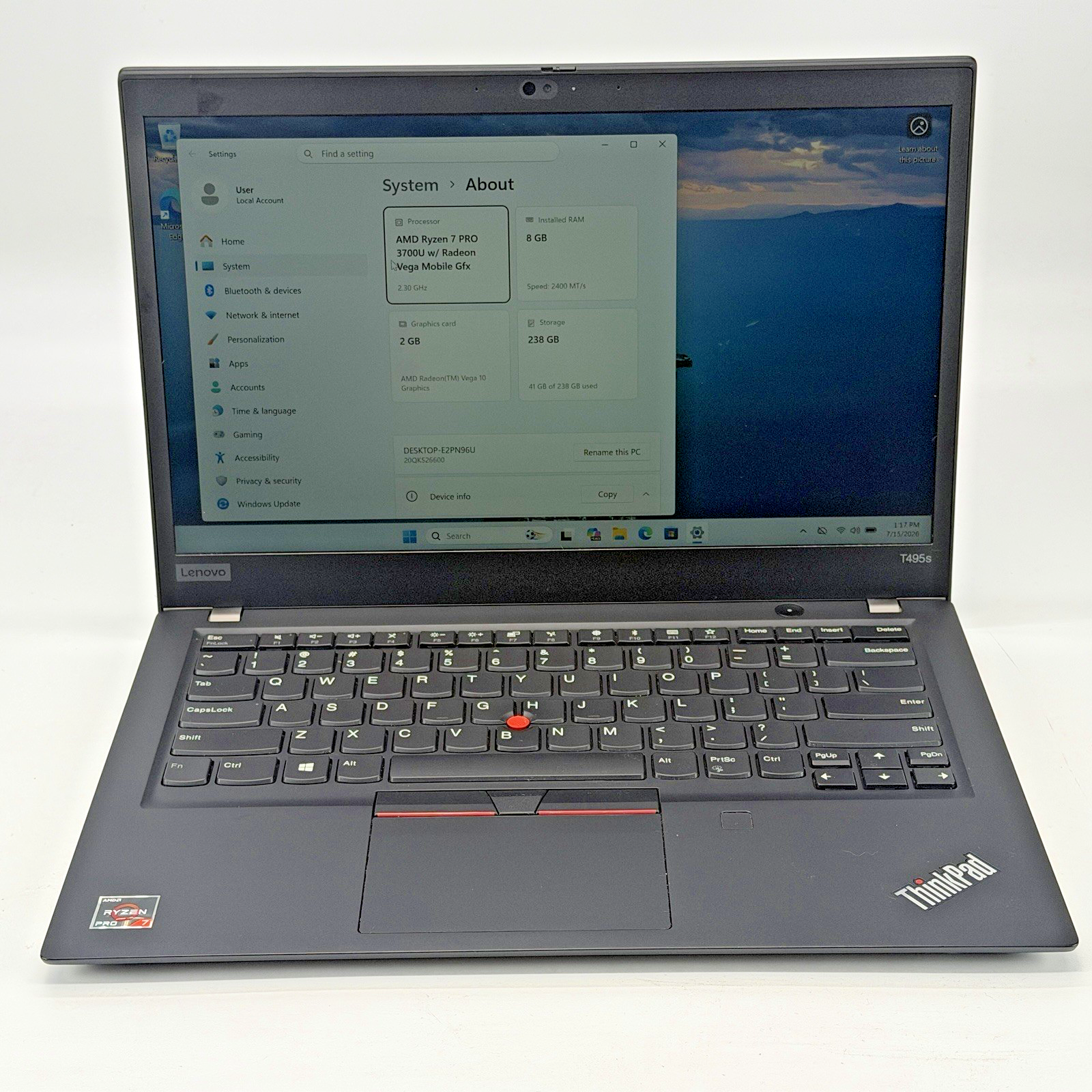 Lenovo ThinkPad T495s AMD Ryzen 7 Pro -3700 2.3 GHz 8 GB RAM 256 GB SSD (NVMe)
