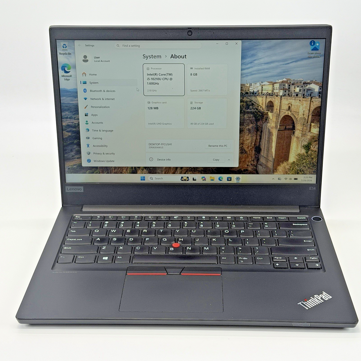 Lenovo ThinPad E14 Intel i5-10270u 1.60 GHz 8 GB RAM 256 GB SSD Windows 11 Pro