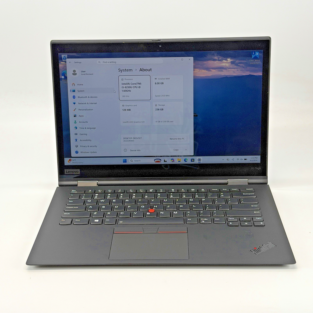 Lenovo ThinkPad Z1 Yoga 3rd i5-8250u 1.60 GHz 8 GB RAM 256 GB SSD (NVMe) Win 11